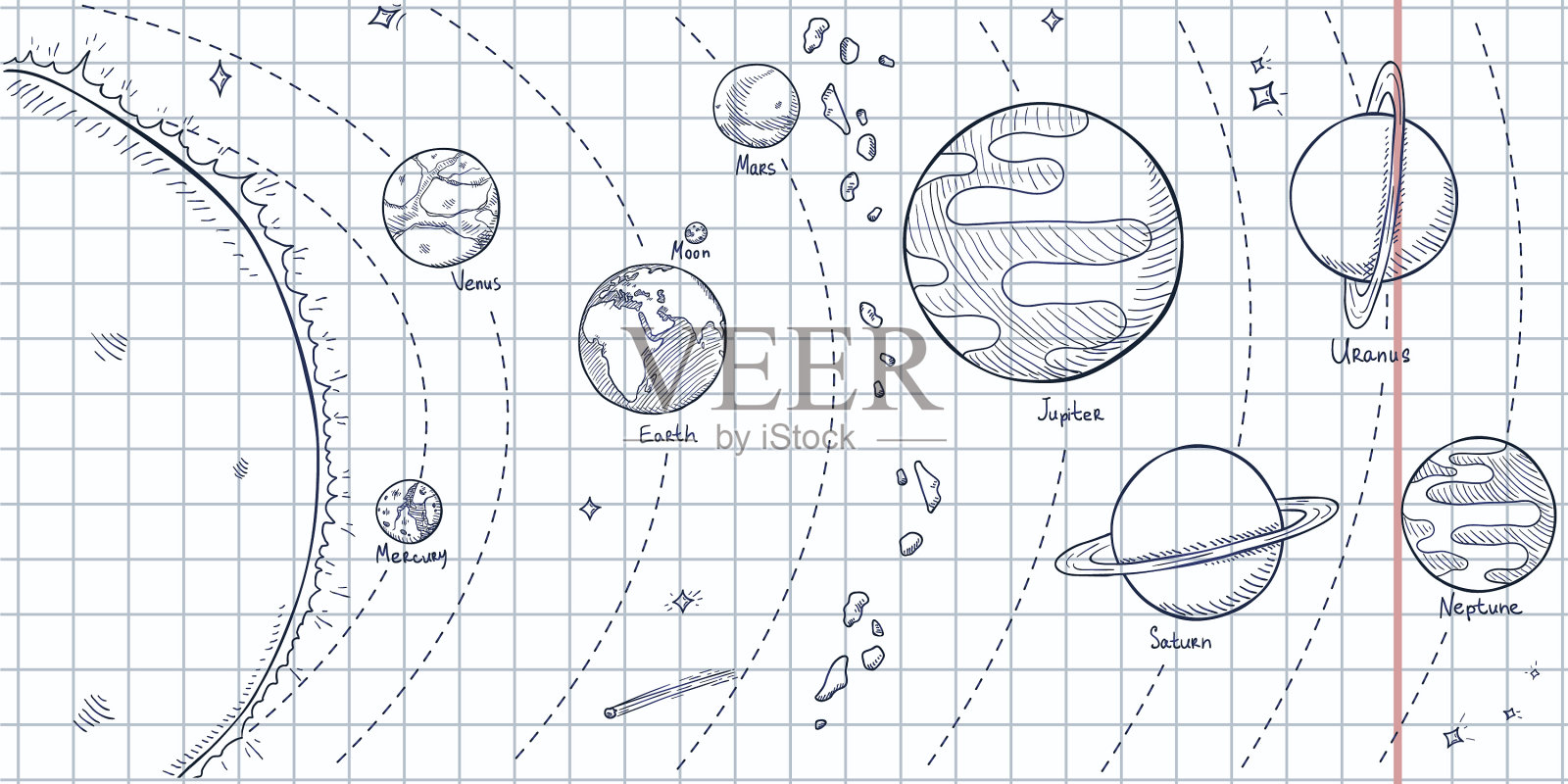 手绘太阳系草图插画图片素材