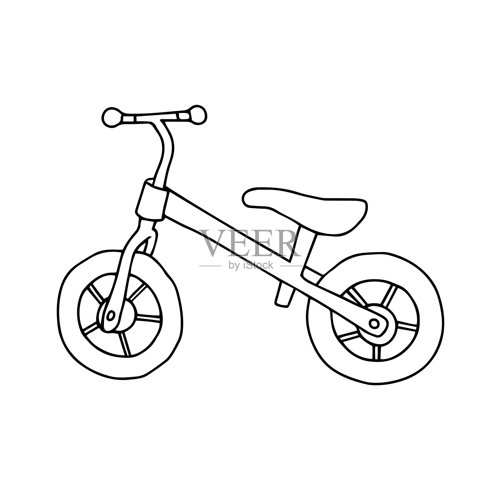 美丽的手绘黑色矢量插图的儿童自行车孤立在一个白色的背景插画图片素材