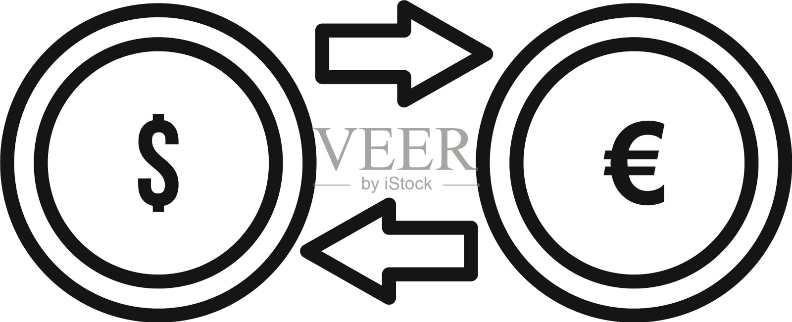 美元欧元转换图标轮廓风格图标素材
