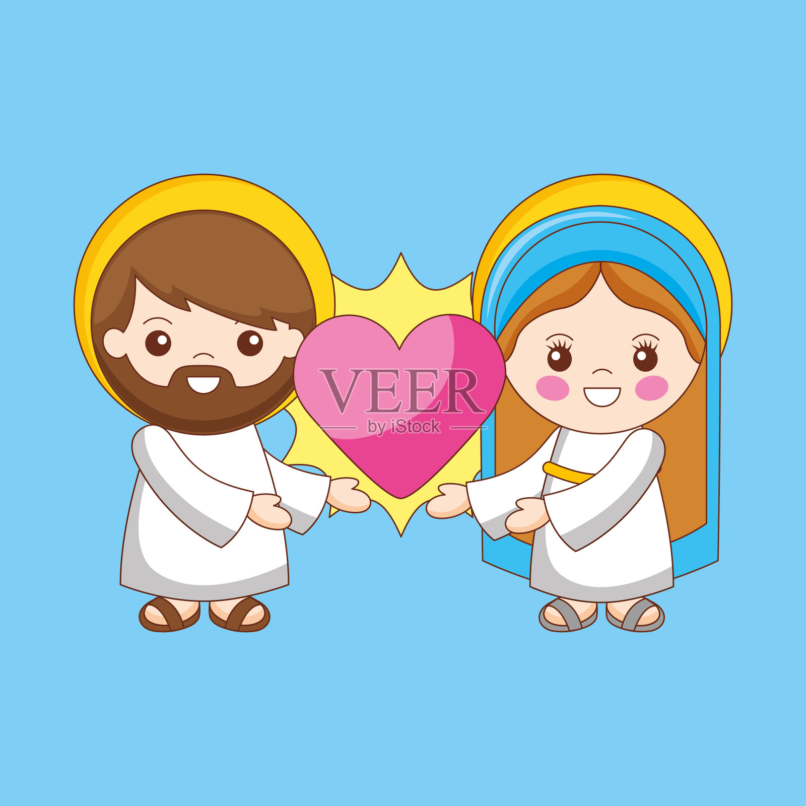 耶稣和圣母玛利亚插画图片素材