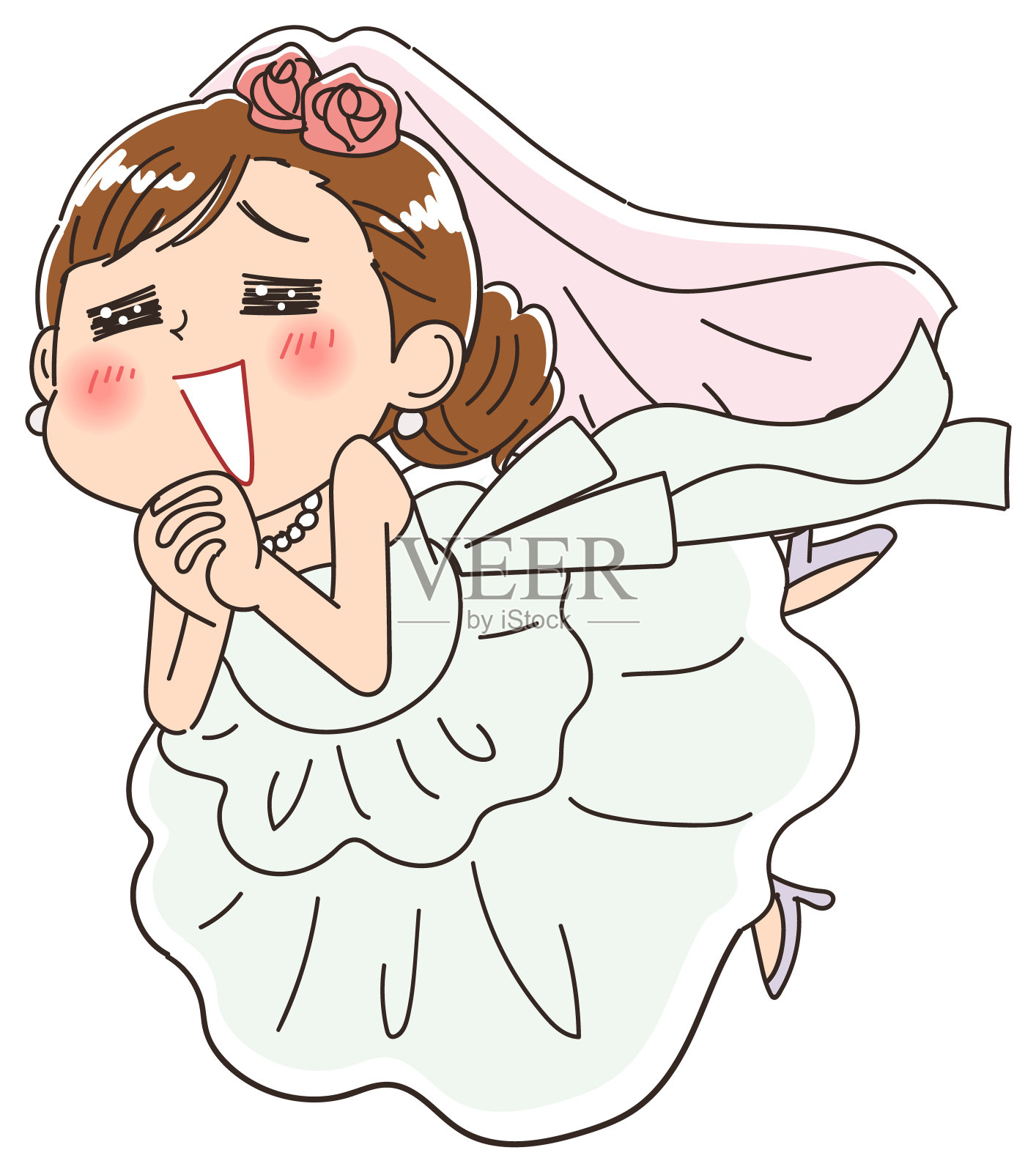 穿着婚纱的女人表达了她的感情。插画图片素材