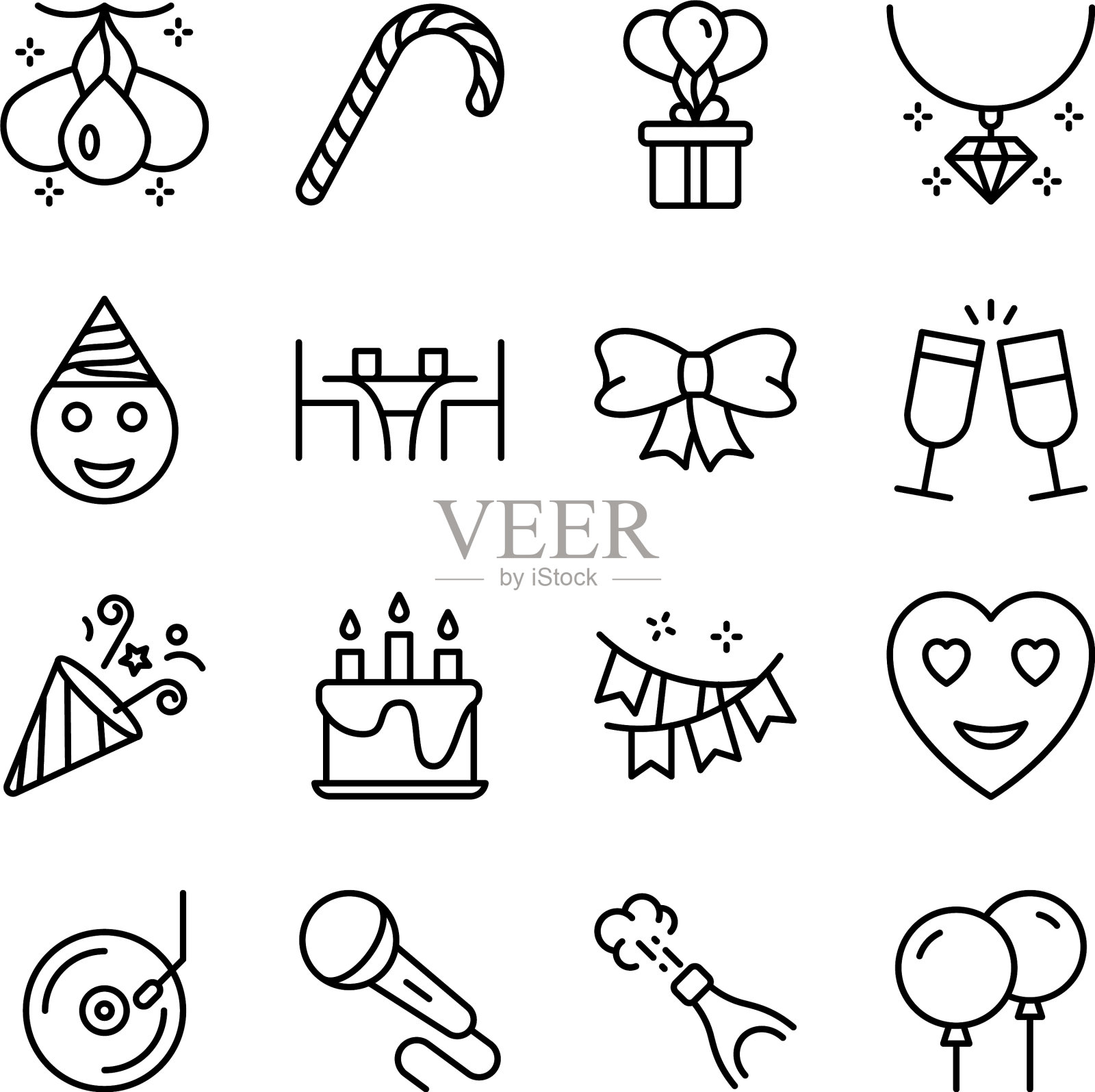 包装派对和装饰线性图标图标素材