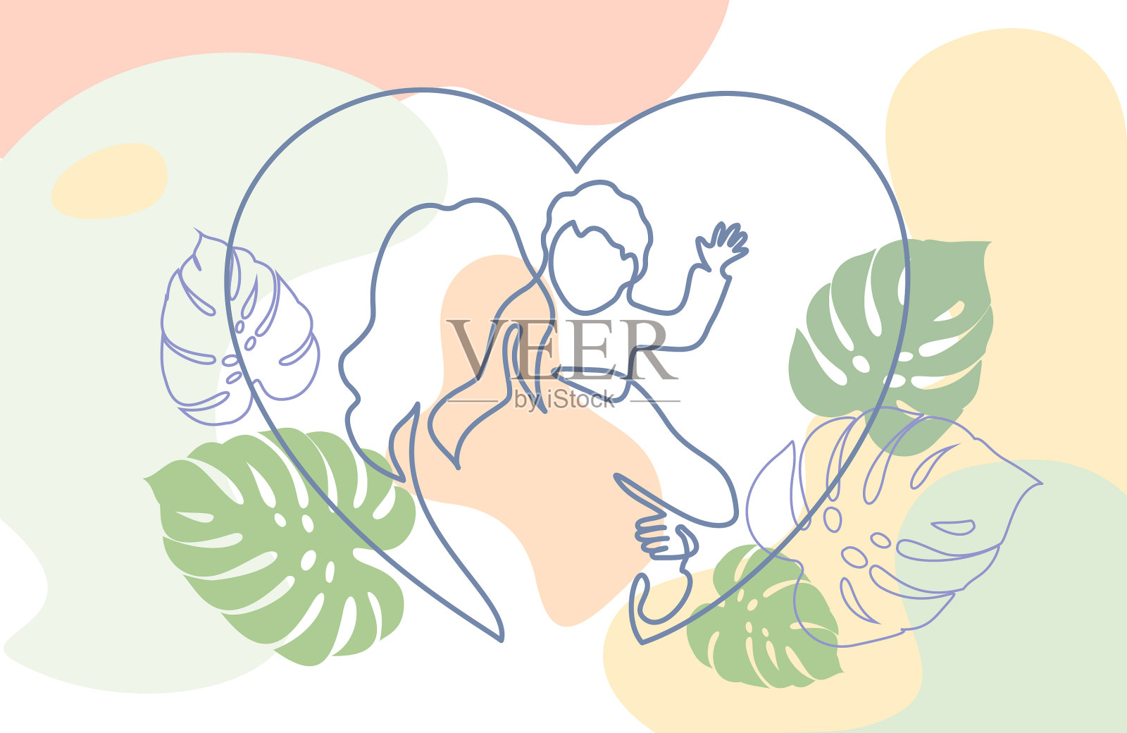 快乐母亲节卡片连续一线画插画图片素材