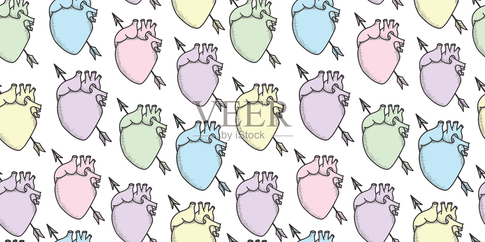 彩色解剖心脏图案背景插画图片素材
