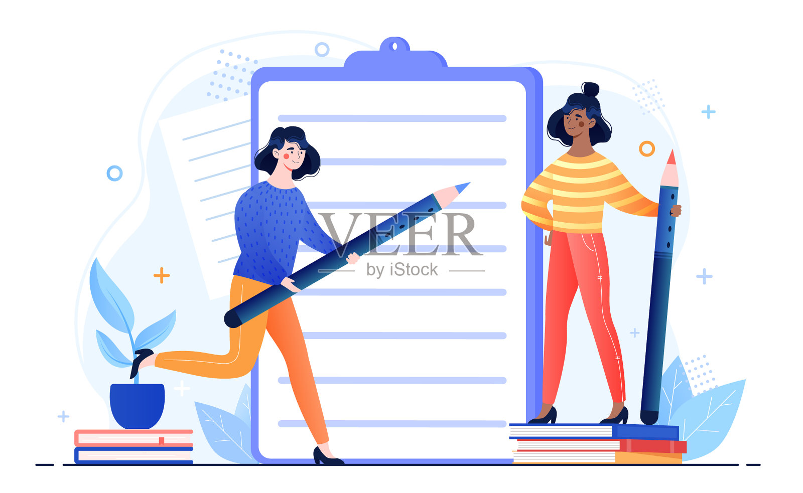 站在旁边的是两位职业女性作家插画图片素材