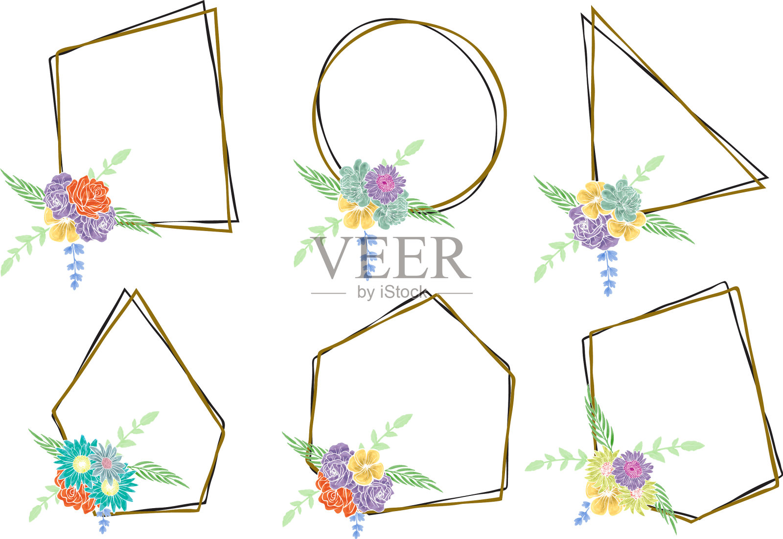 彩色装饰水彩花卉对象插画图片素材