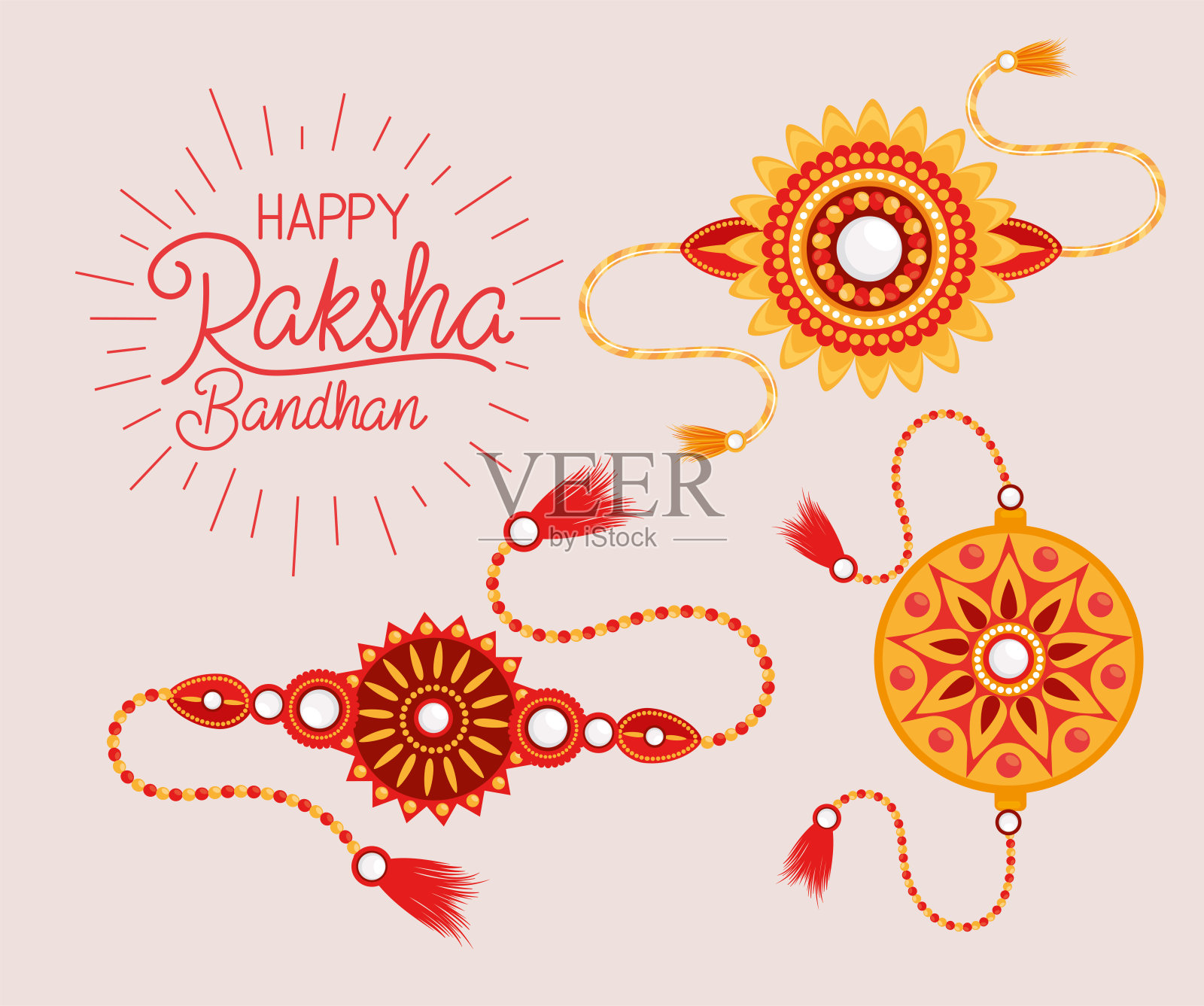 快乐的raksha bandhan与腕带设置设计模板素材