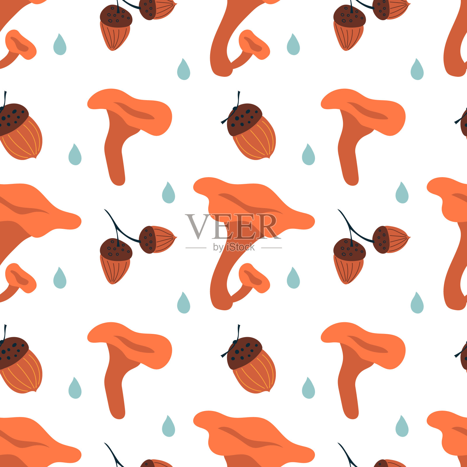 秋季无缝模式与蘑菇和橡子。秋天矢量模式插画图片素材