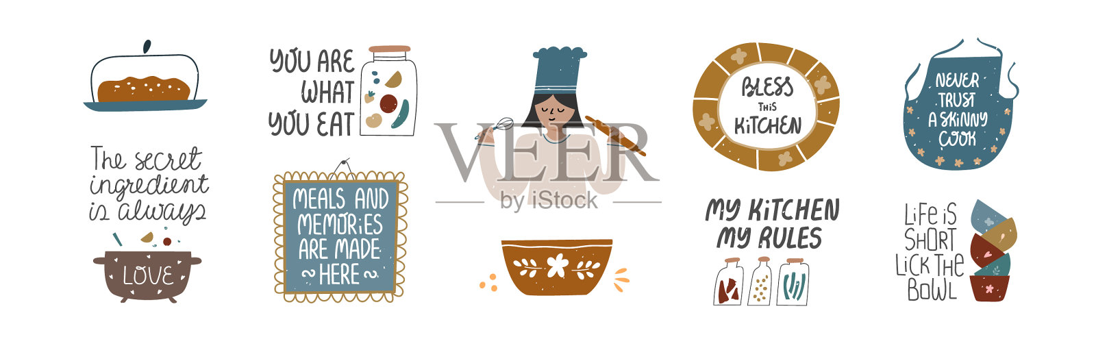 在剪辑艺术中设置有趣的烹饪引用插画图片素材