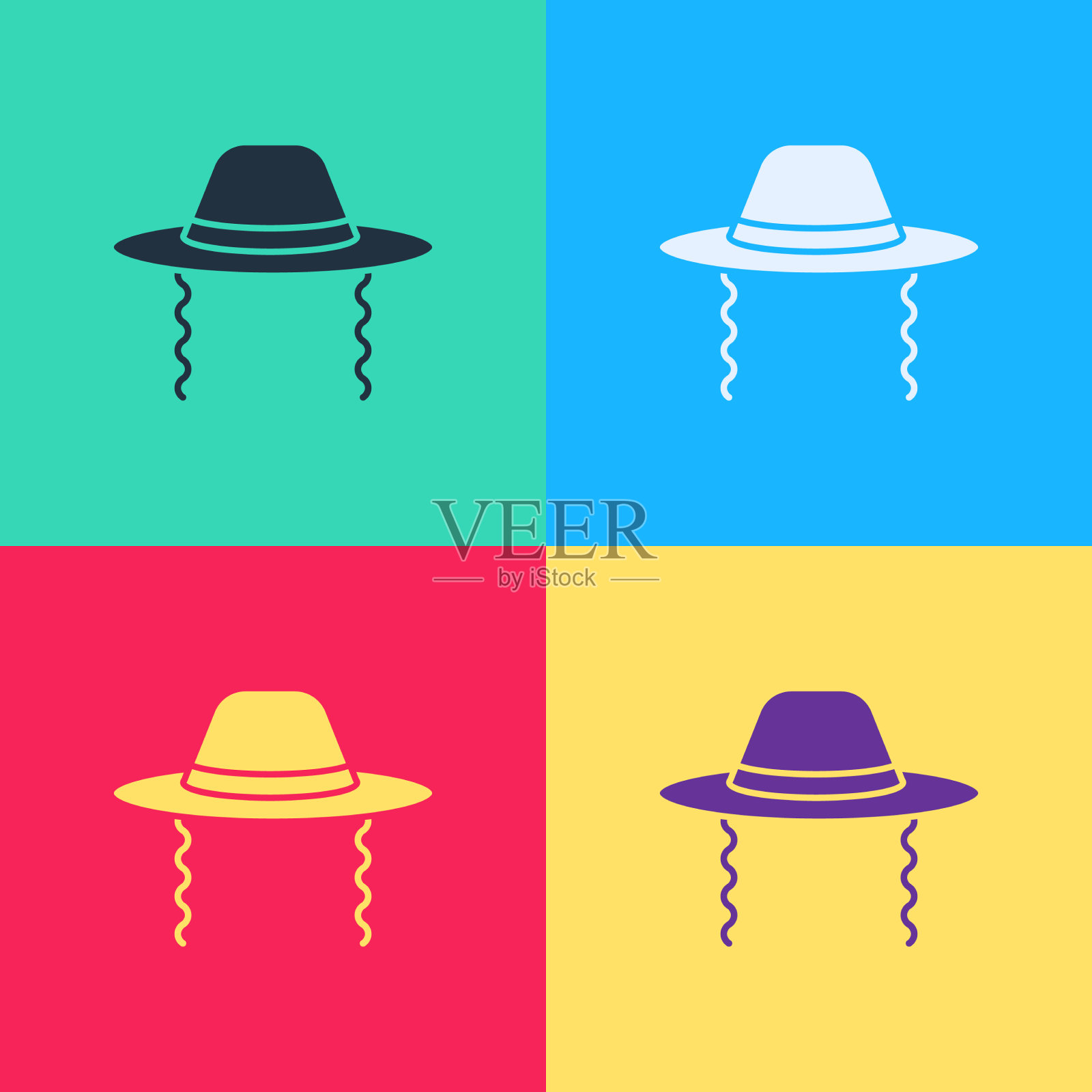 波普艺术正统犹太帽子与侧面的图标插画图片素材