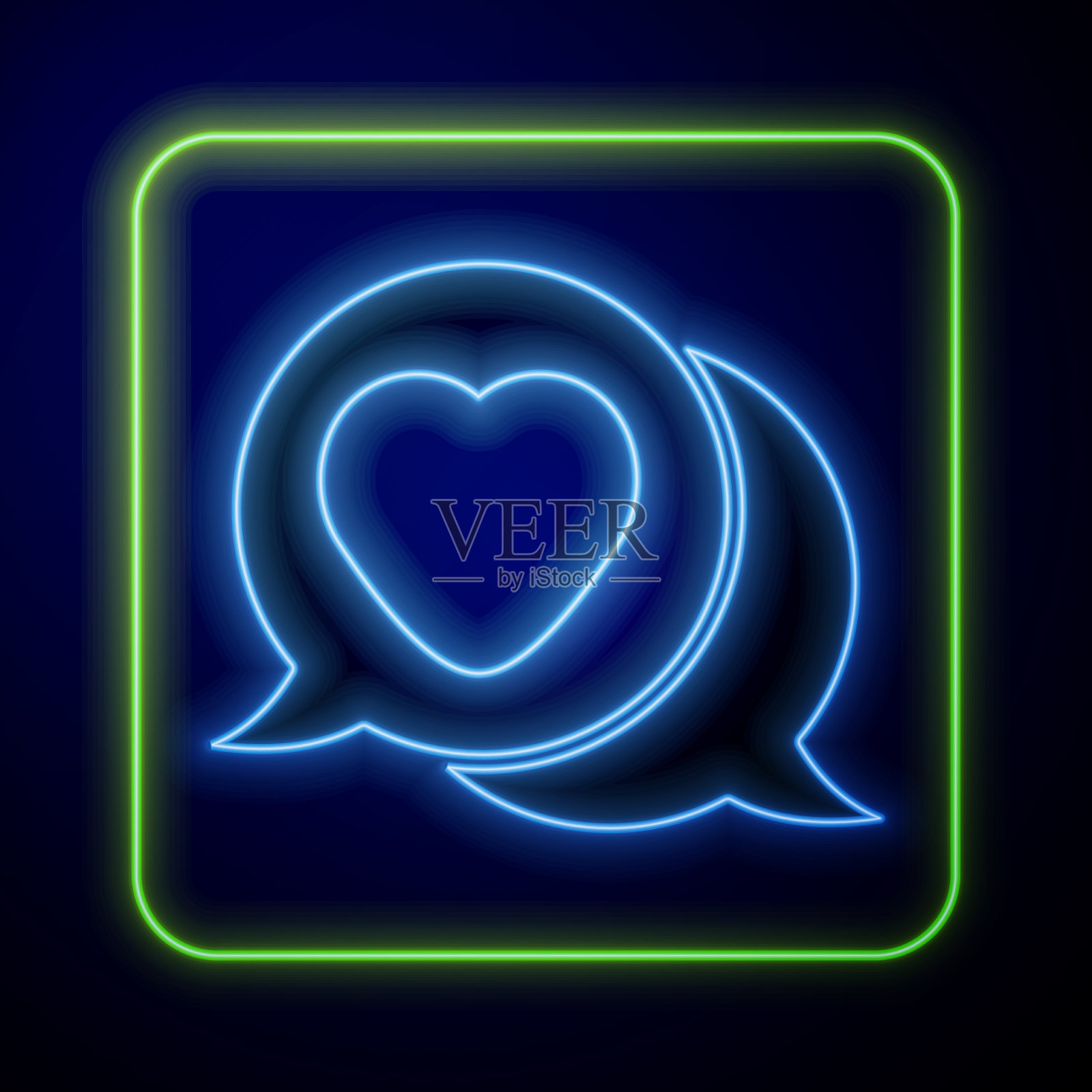 发光霓虹心在语音气泡图标孤立插画图片素材