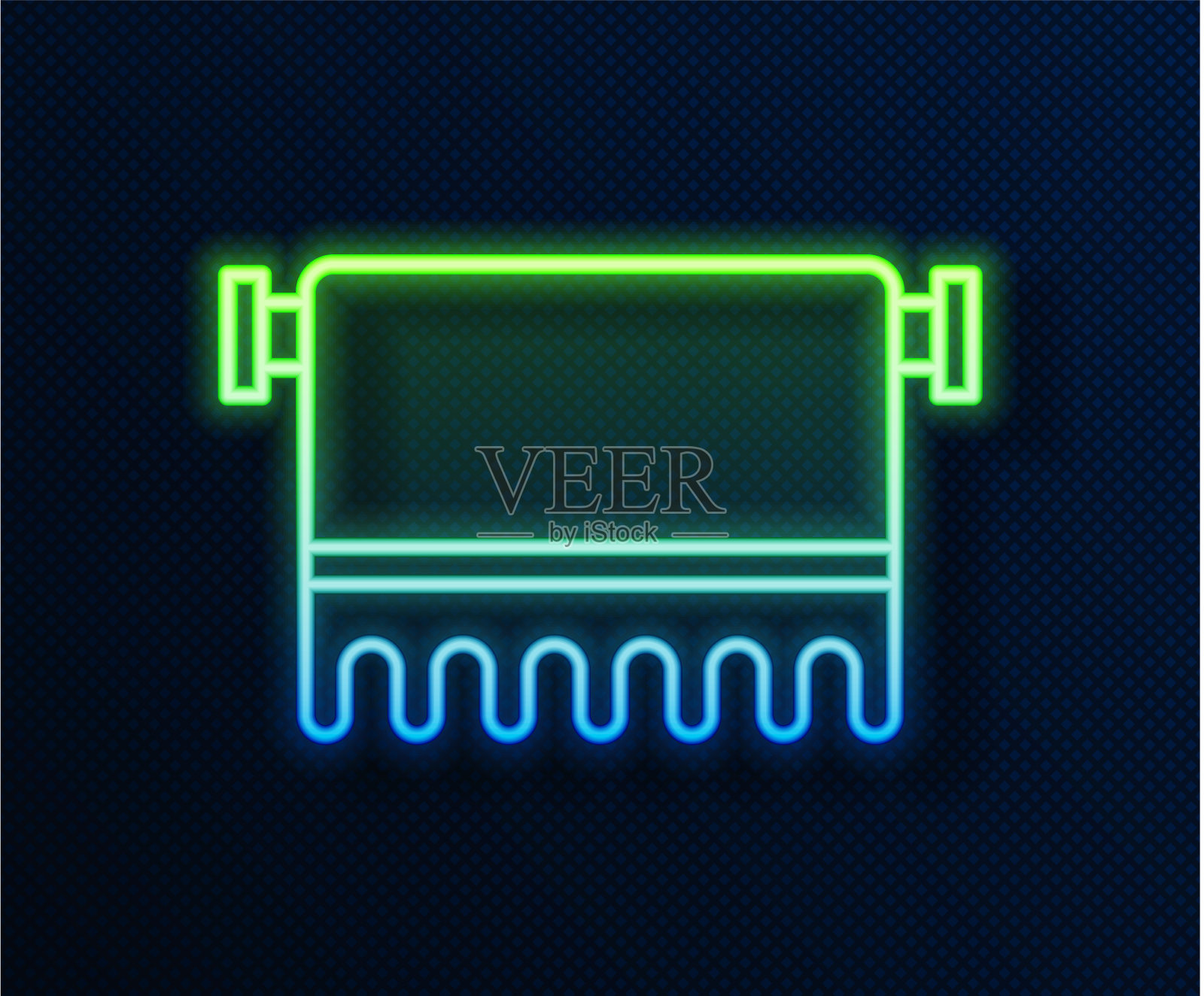 发光的霓虹线毛巾在衣架图标孤立上插画图片素材