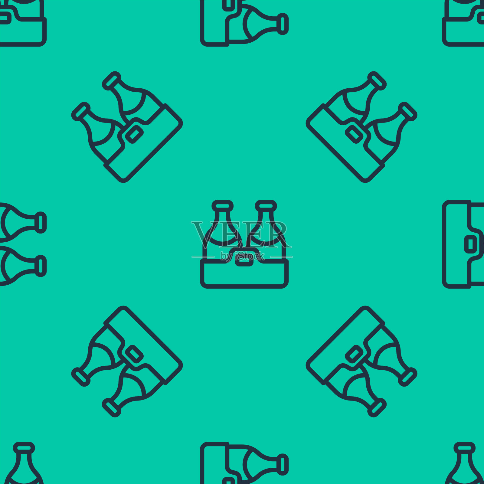 蓝线香槟瓶图标隔离无缝插画图片素材