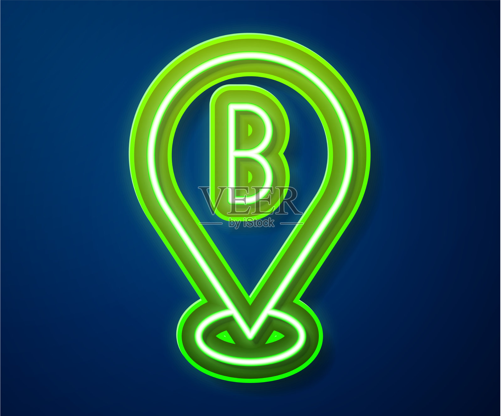 发光的霓虹灯线地图引脚图标孤立在蓝色图标素材