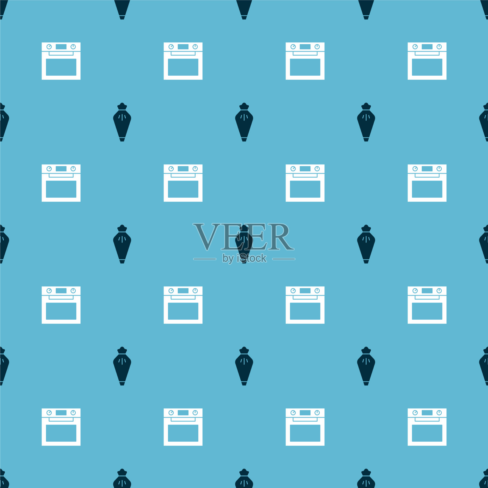 将糕点袋和烤箱设置为无缝模式图标素材