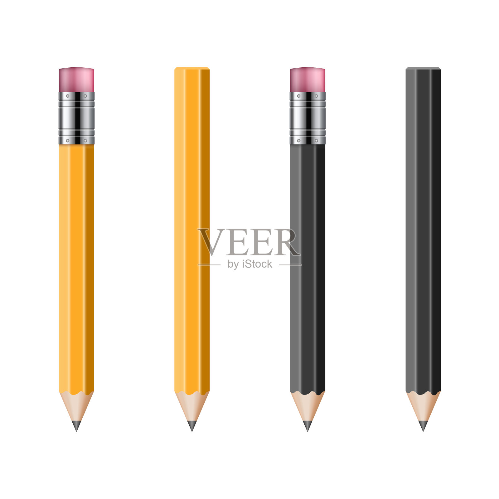 设置现实的铅笔孤立在白色插画图片素材