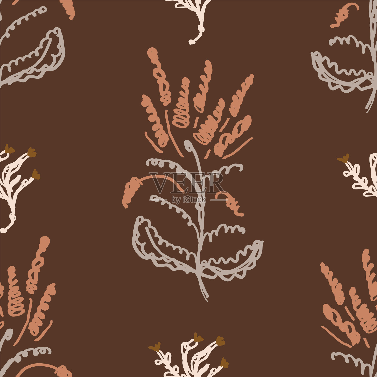 无缝极简涂鸦花卉图案插画图片素材