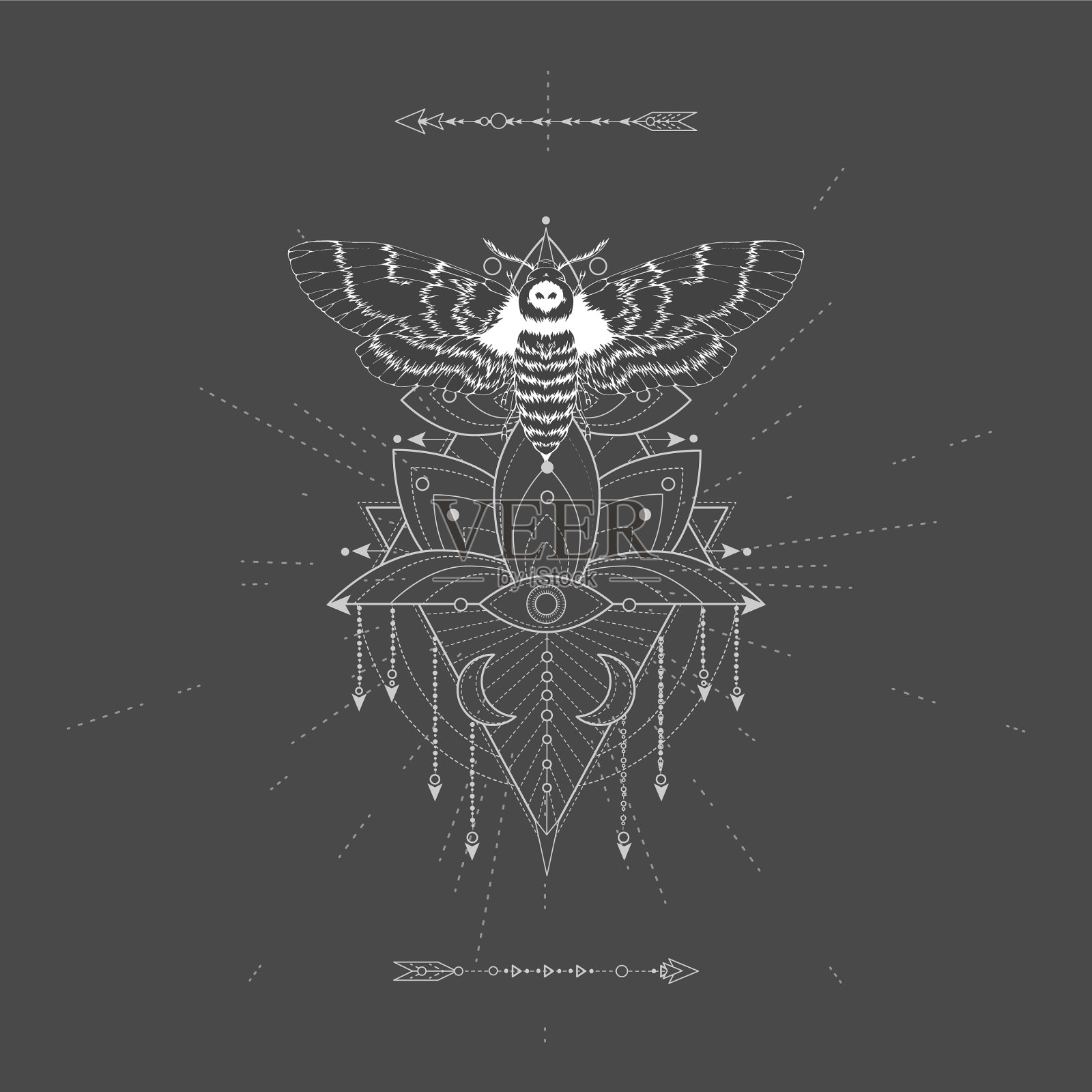 用手画蝴蝶的死头和神圣插画图片素材