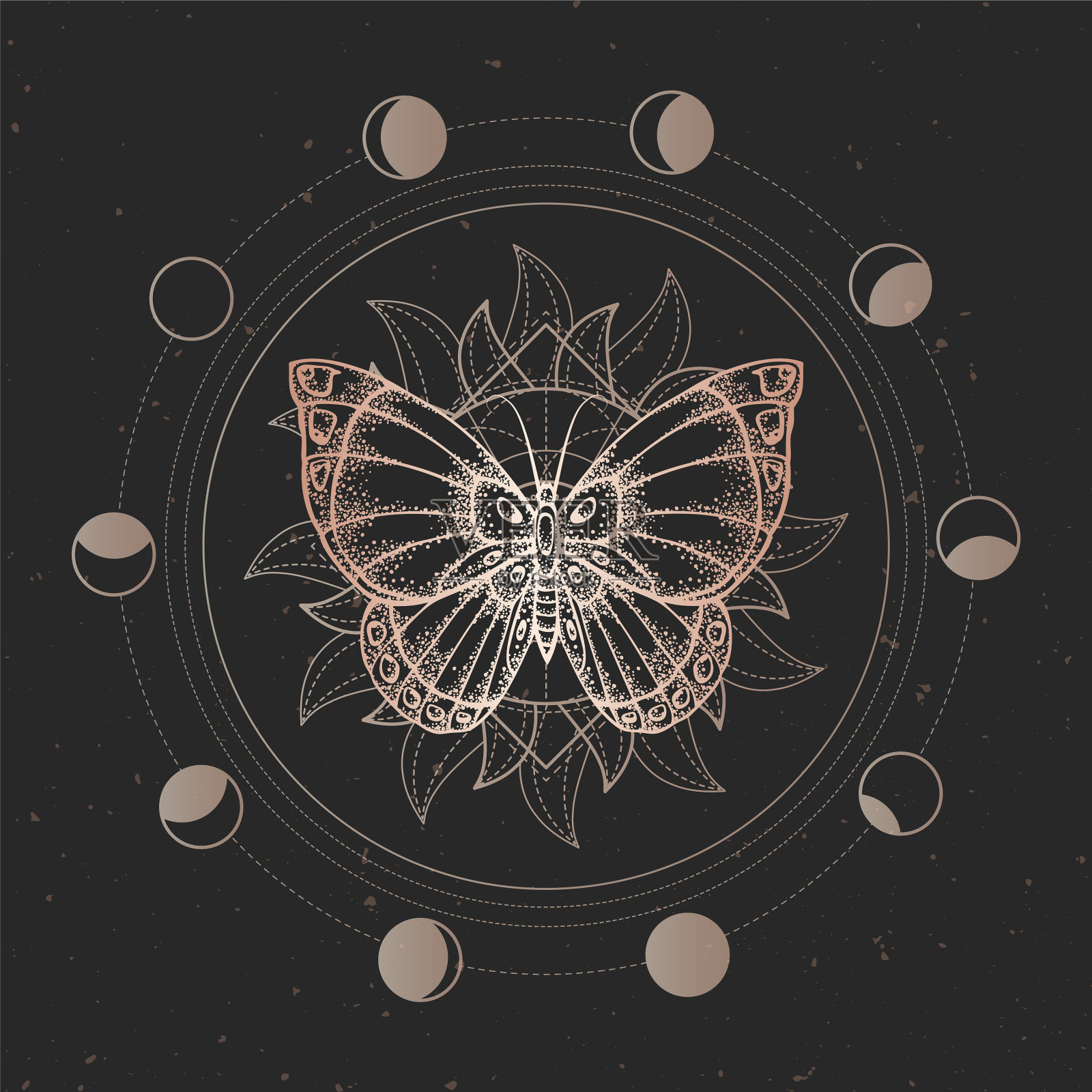 手绘蝴蝶和神圣的几何图案插画图片素材