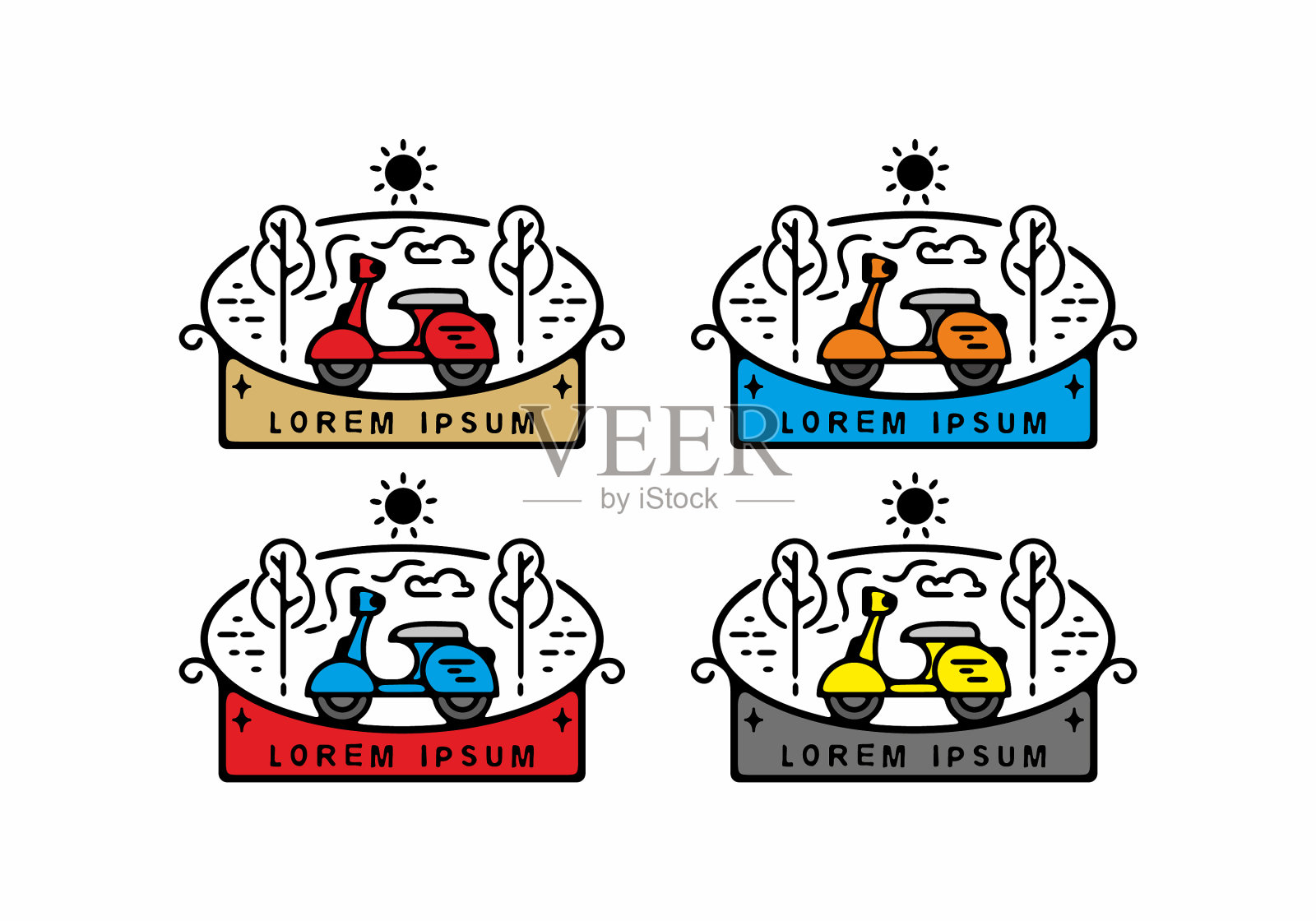 彩色滑板车线艺术徽章插画图片素材