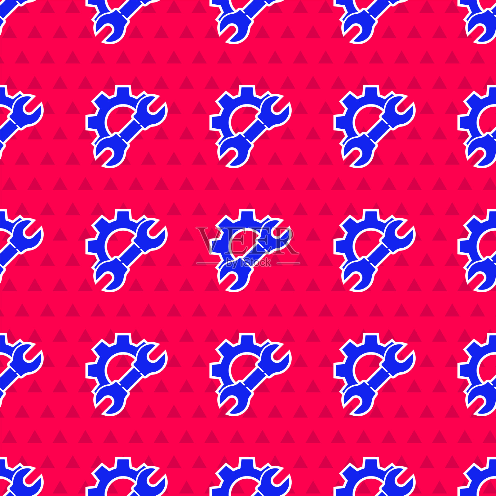 蓝色扳手和齿轮图标隔离插画图片素材