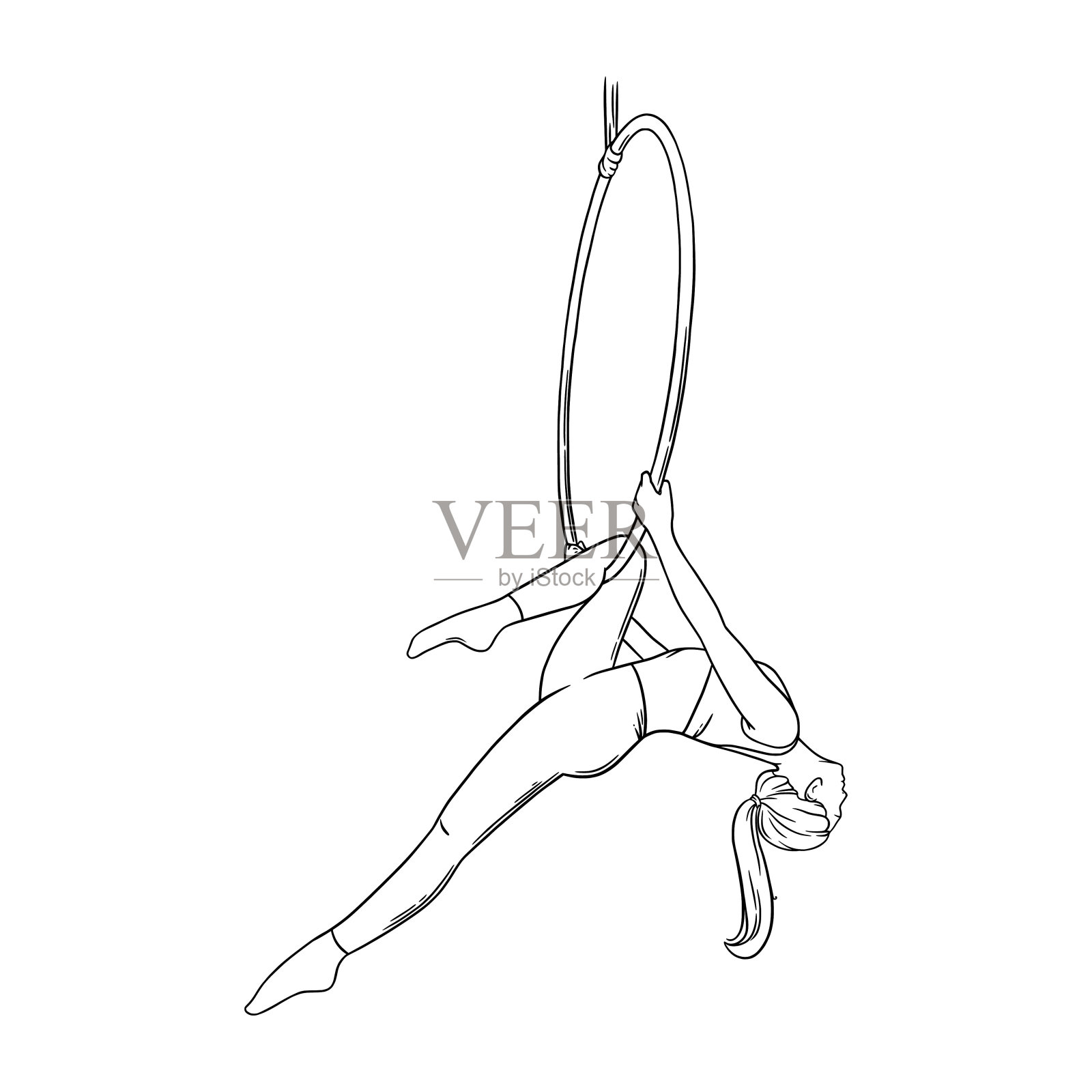 空中舞者挂在环上。空中杂技演员孤立在白色背景。矢量图插画图片素材