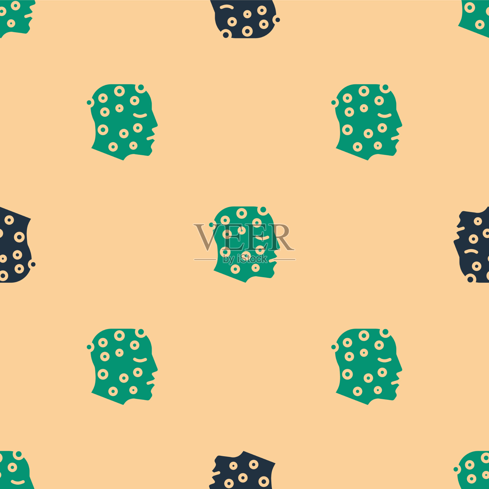 脸上有绿色和黑色的牛皮癣或湿疹插画图片素材