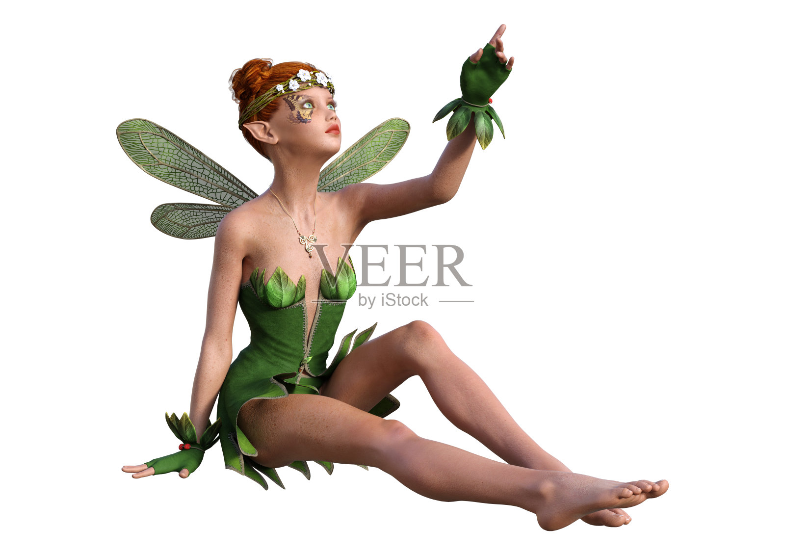 3D插图春仙子在白色照片摄影图片