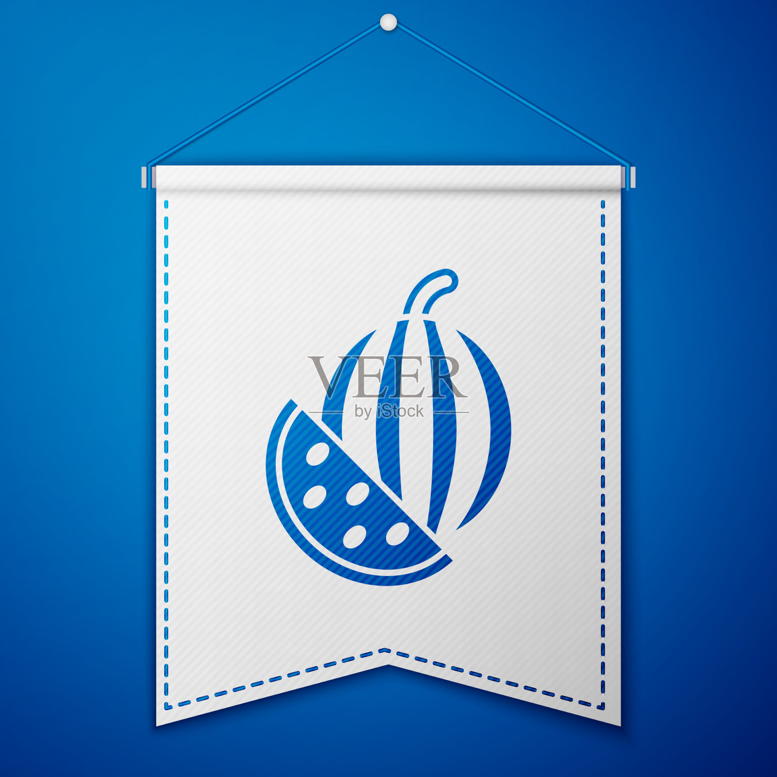 蓝色西瓜图标孤立在蓝色背景插画图片素材