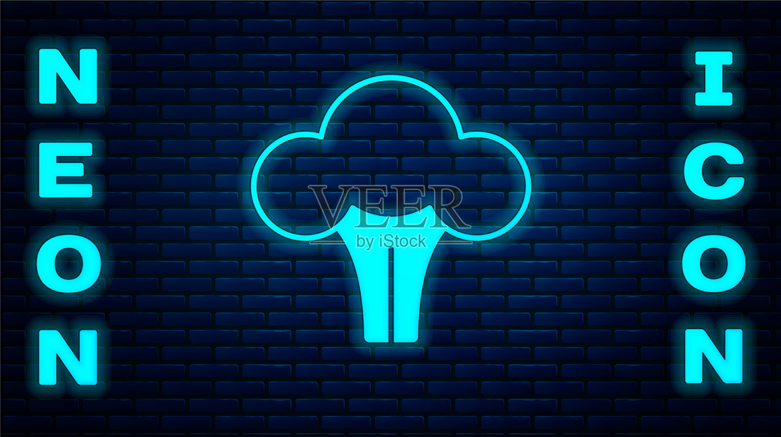 霓虹灯花椰菜图标孤立在砖墙上插画图片素材