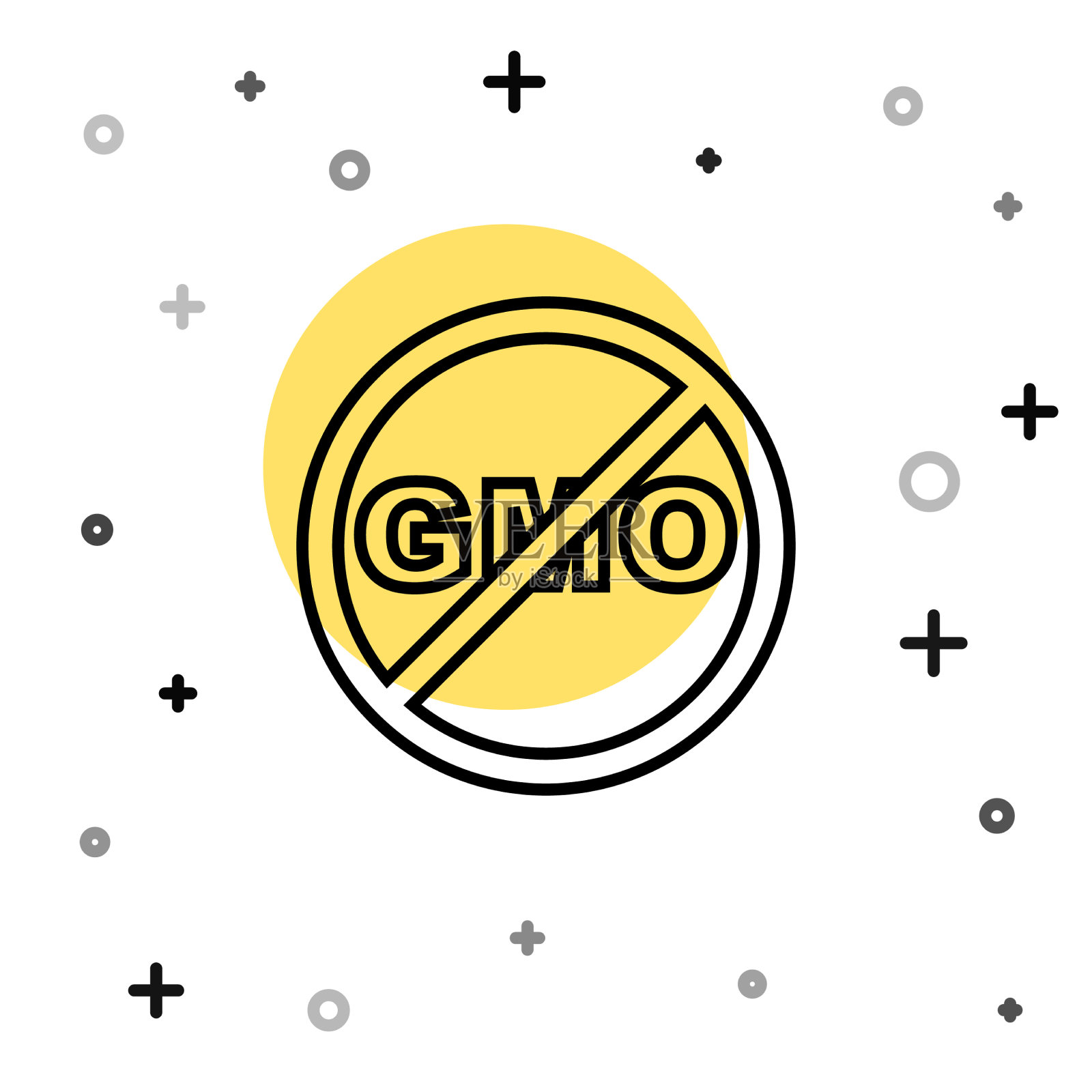 黑线没有转基因图标孤立在白色插画图片素材