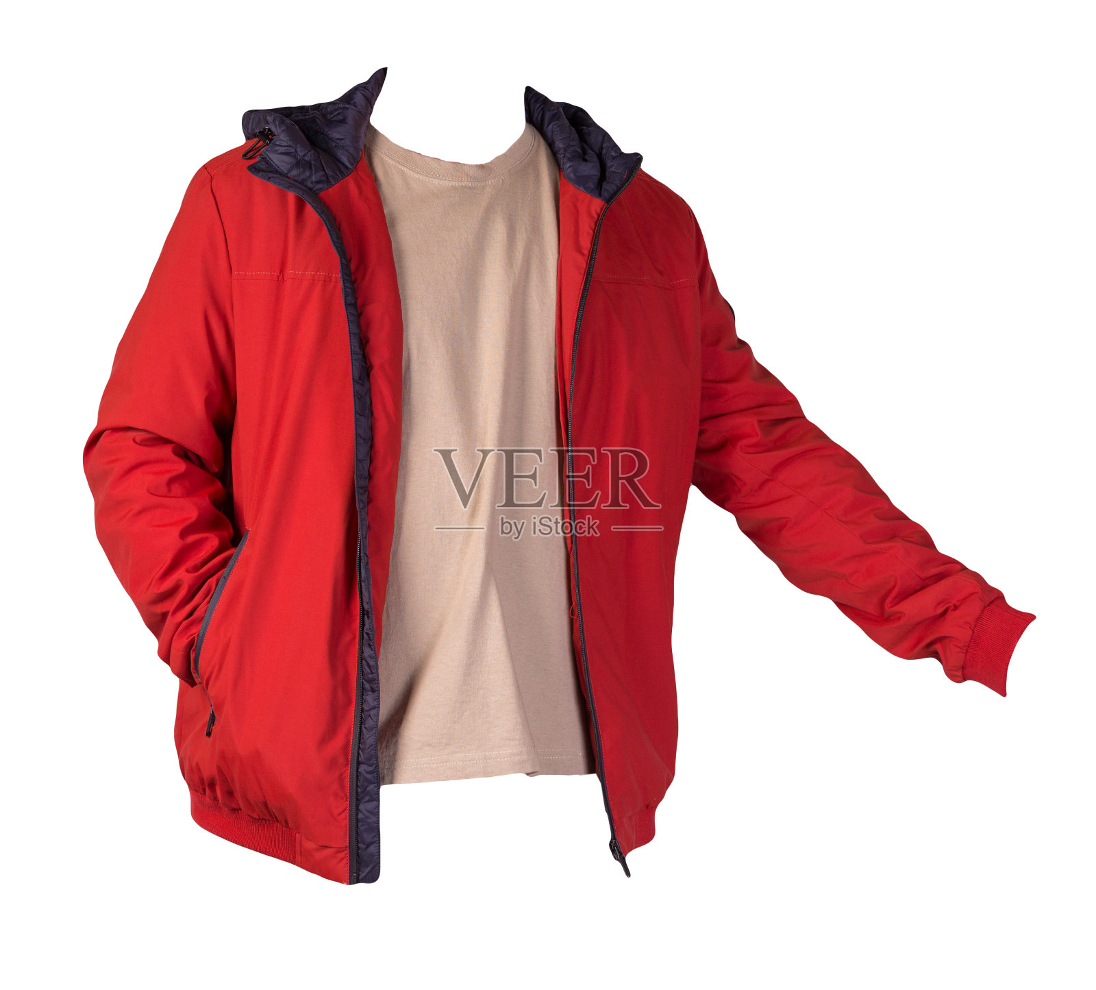 拉链夹克和t恤孤立在一个白色的背景。随意的风格照片摄影图片