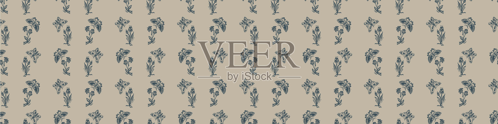 手工雕刻蝴蝶块印花无缝边框插画图片素材