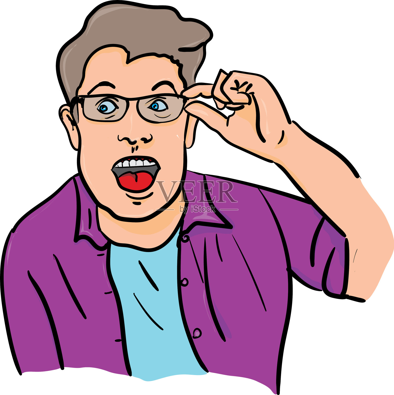 惊讶的戴眼镜的年轻人插画图片素材