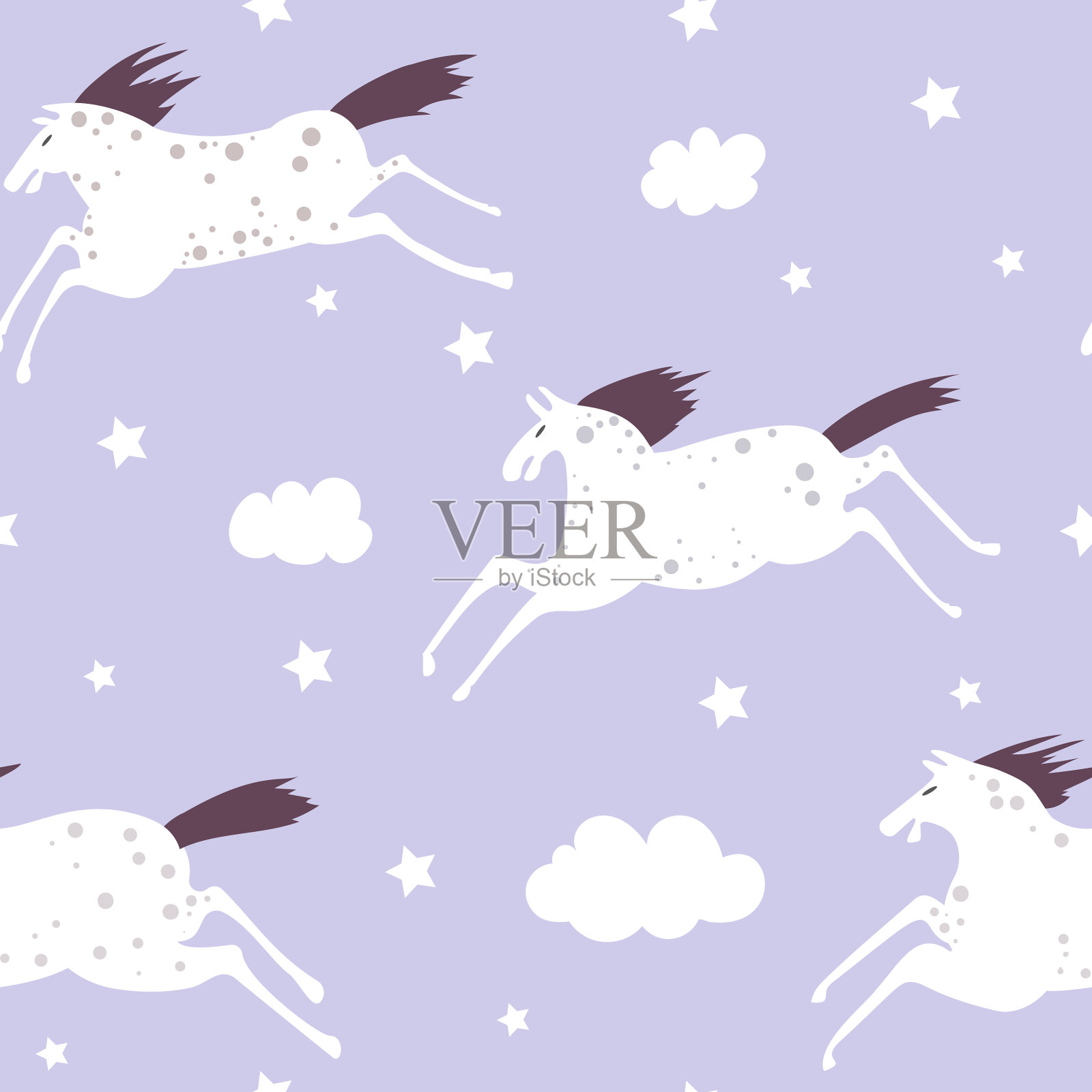 无缝图案与白马和插画图片素材