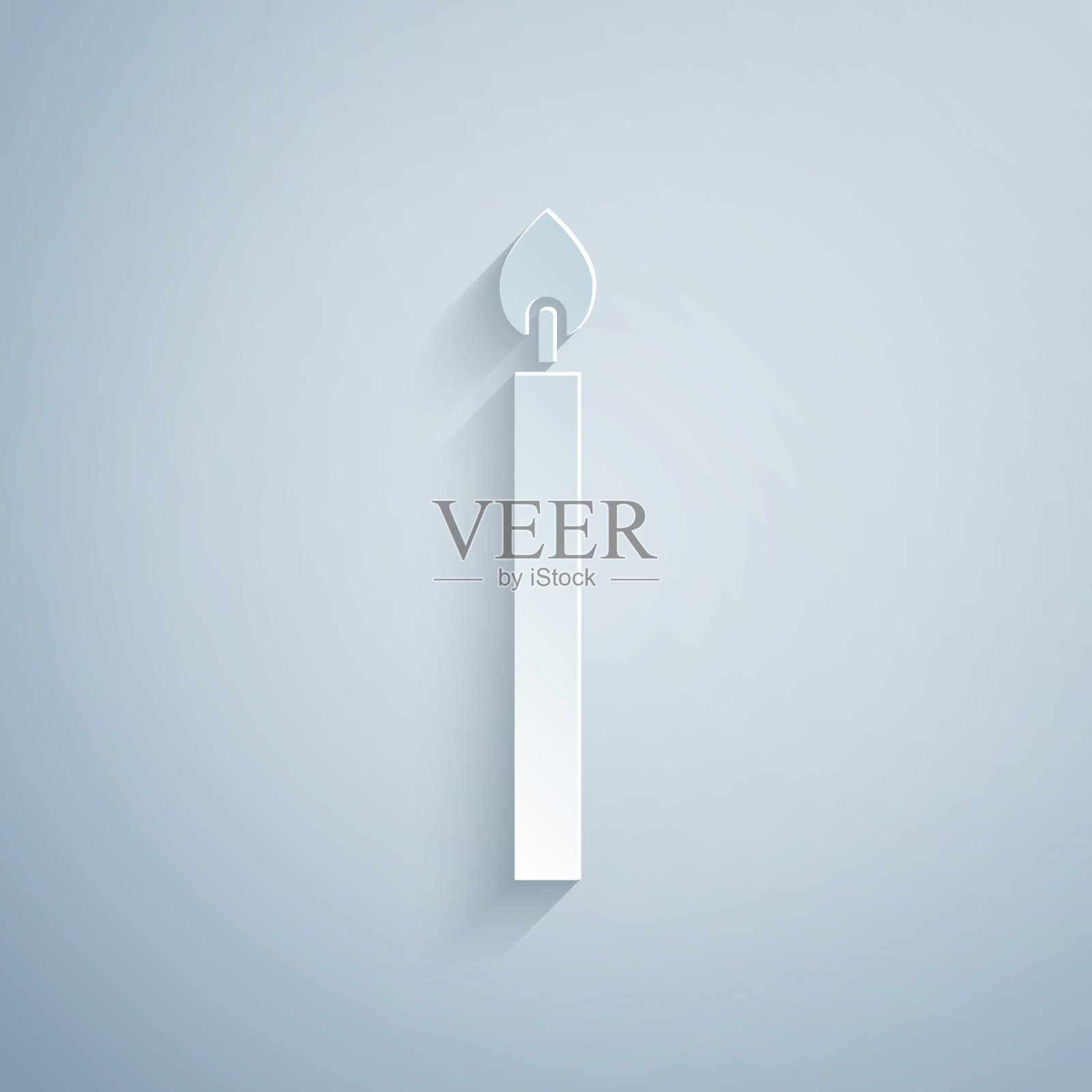 剪纸燃烧蜡烛图标孤立在灰色插画图片素材