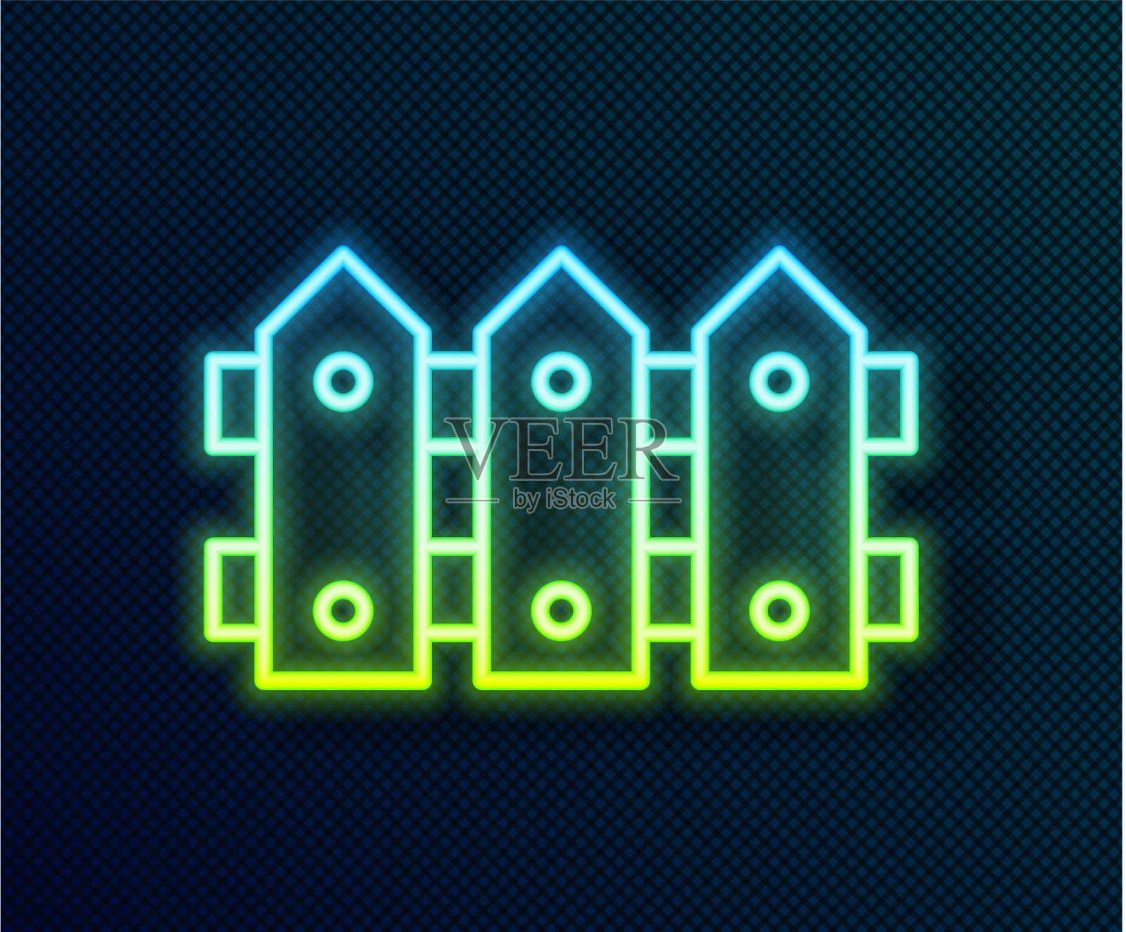 霓虹灯线花园栅栏木制图标插画图片素材