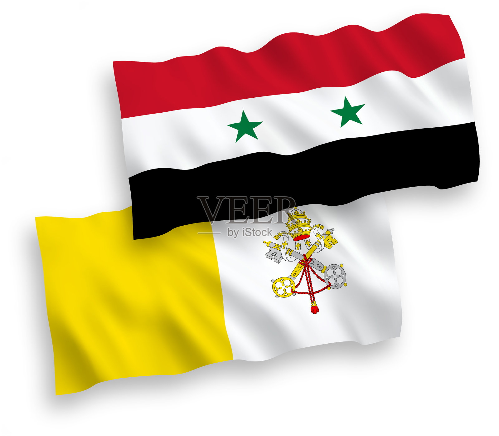 白色背景上的梵蒂冈和叙利亚国旗设计元素图片