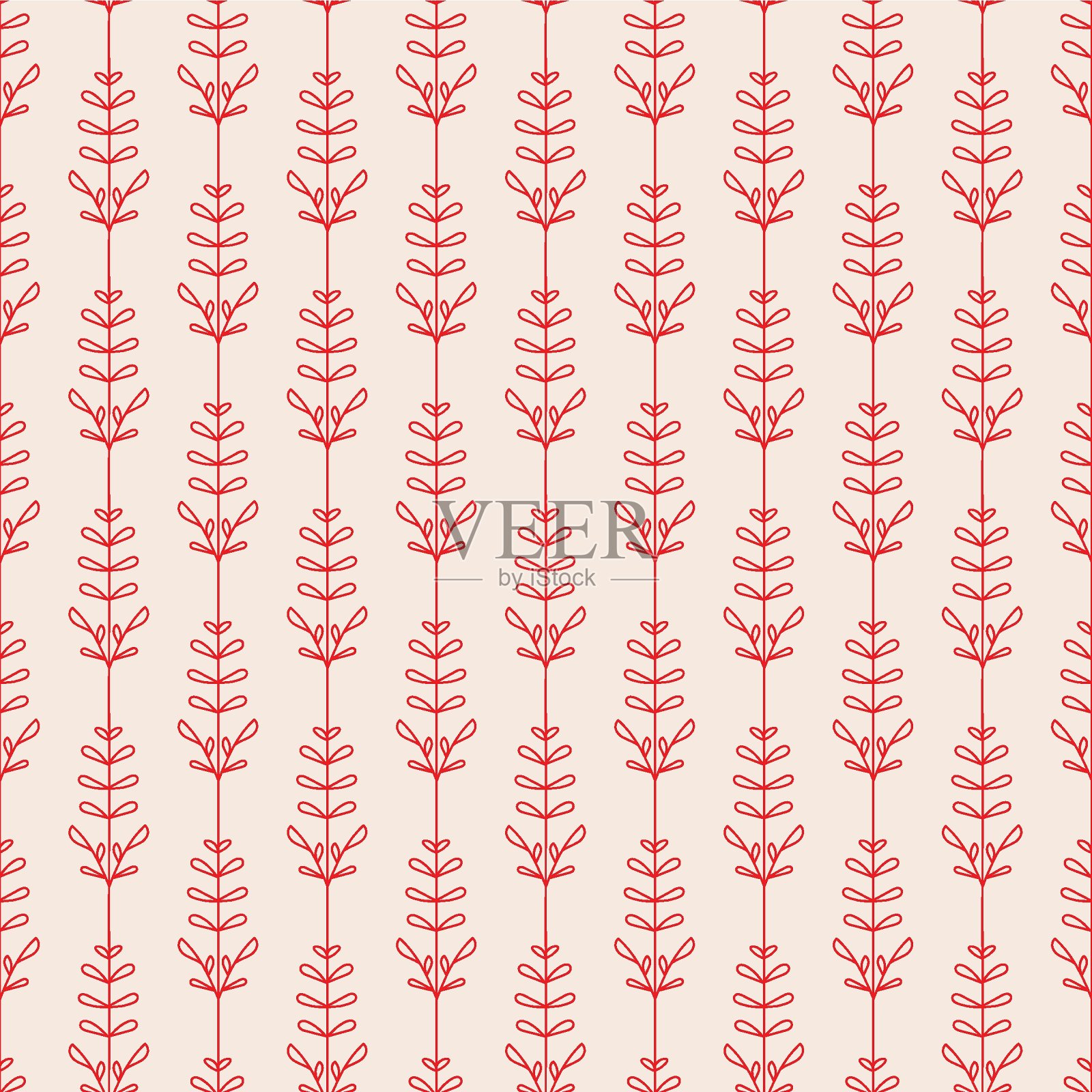 向量红花叶淡褐色无缝图案插画图片素材