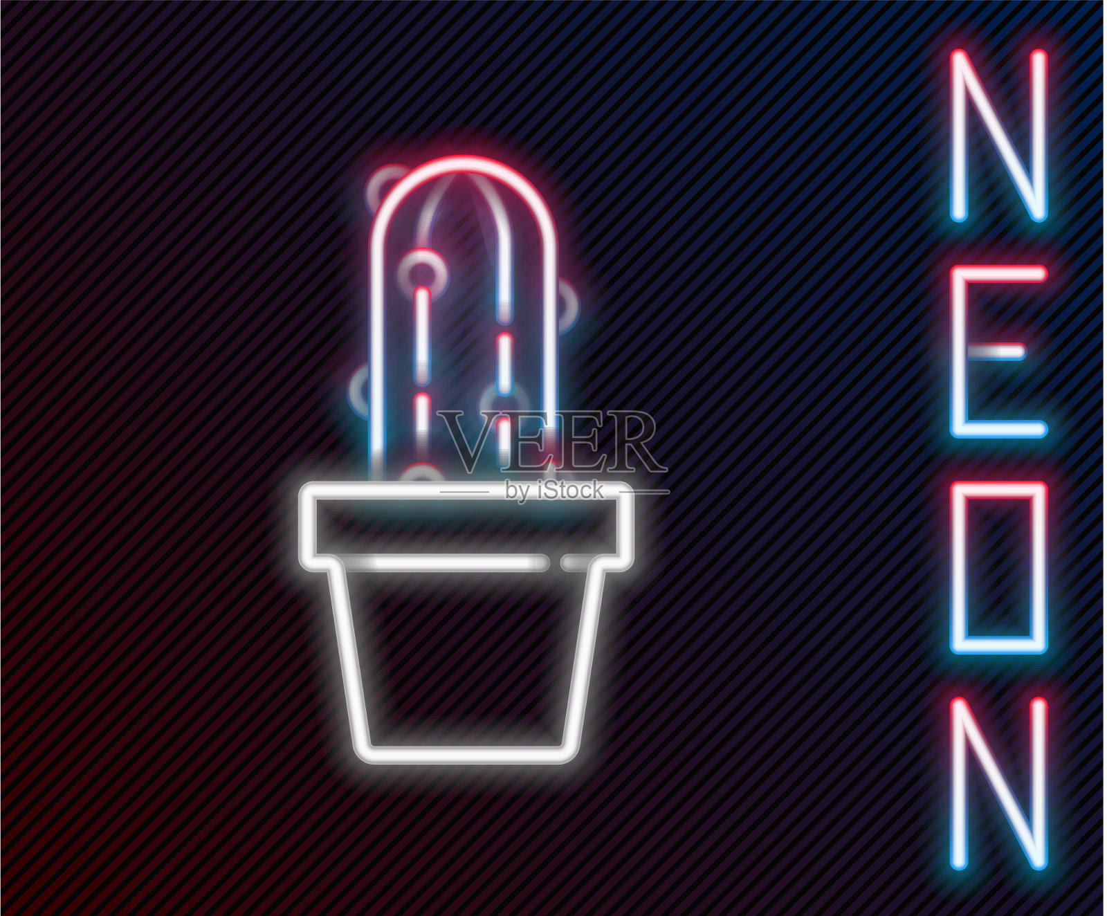 发光的霓虹灯线仙人掌佩奥特在花盆图标插画图片素材