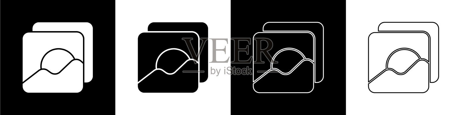 设置照片图标隔离在黑白图标素材