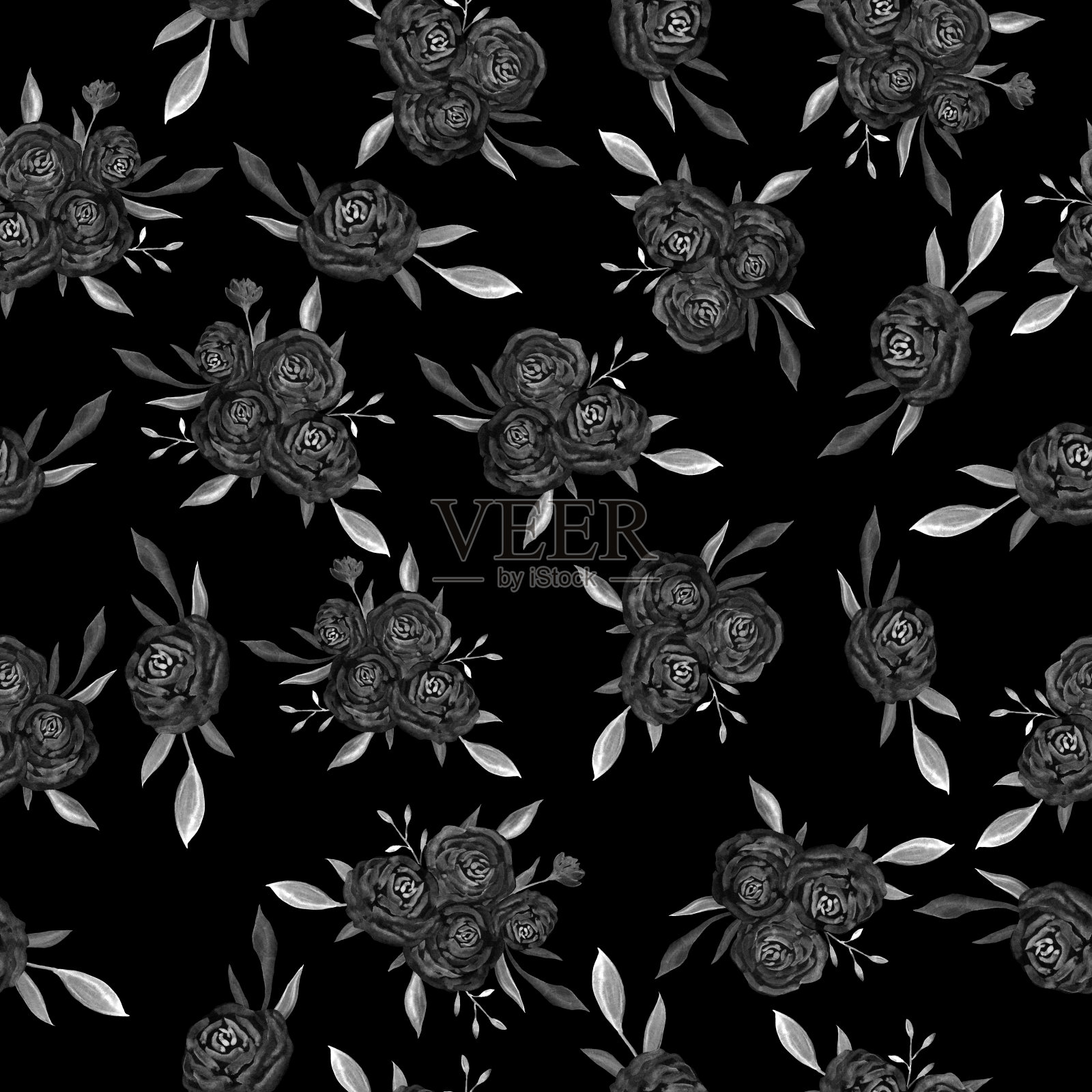 无缝图案与花和叶。手绘。花图案墙纸或织物。花和叶子。纹理背景插画图片素材