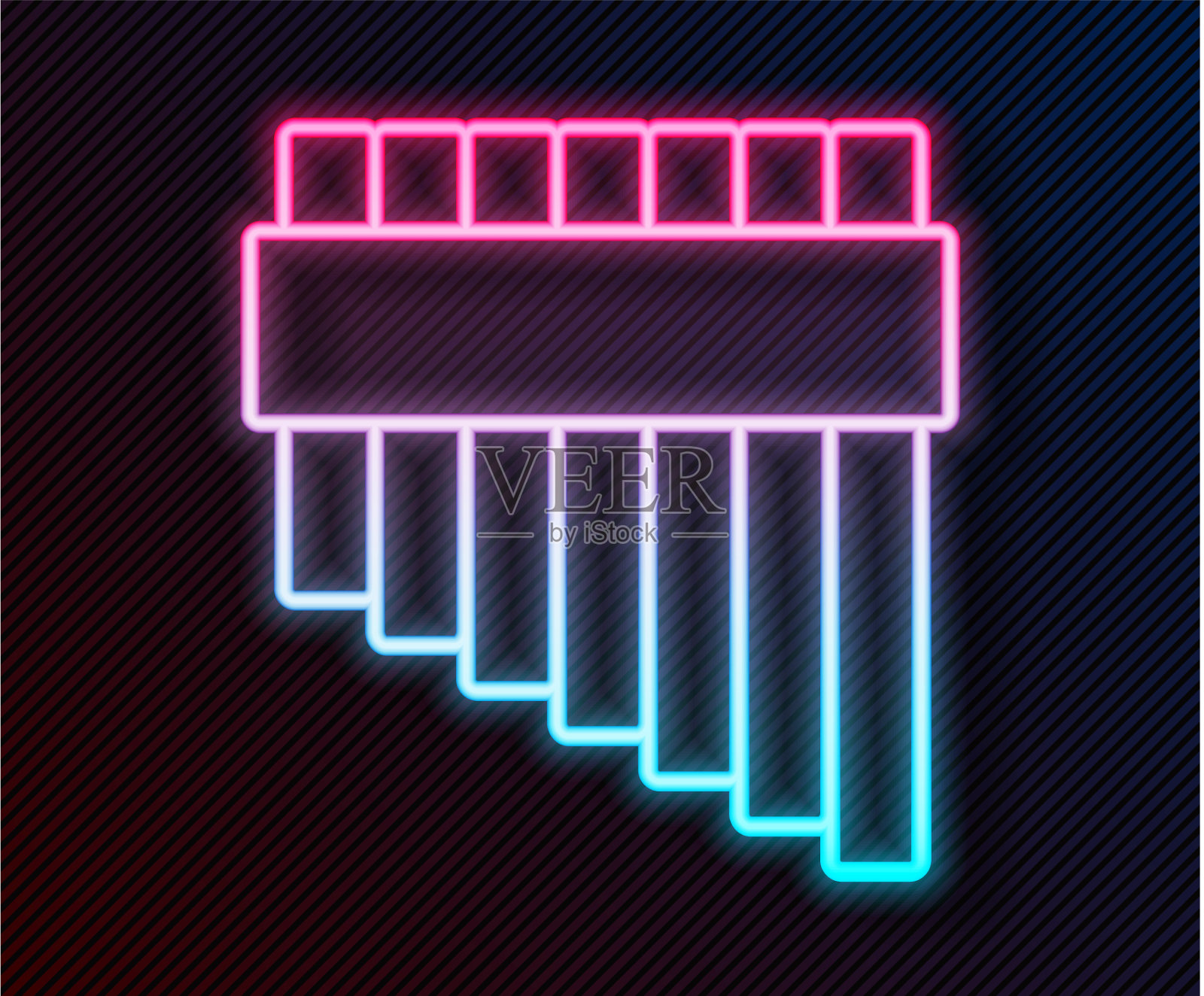 发光的霓虹灯线排箫图标孤立在黑色插画图片素材