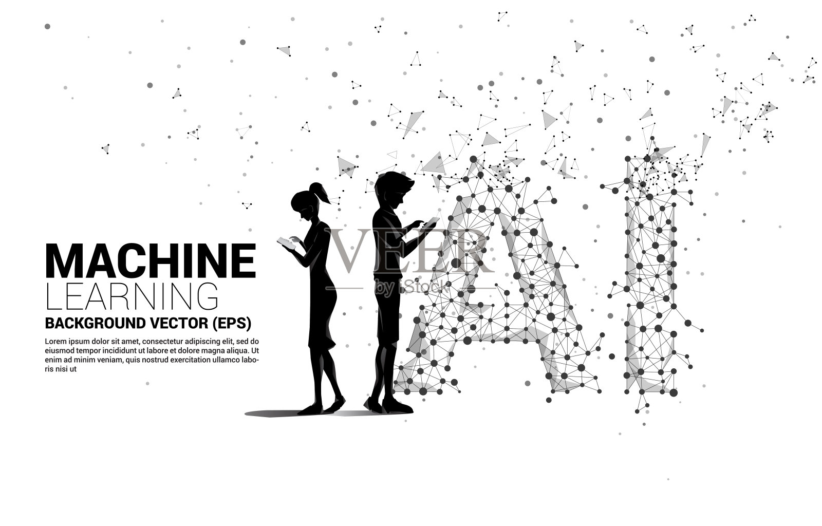 矢量剪影人用手机多边形点连接线形人工智能。插画图片素材