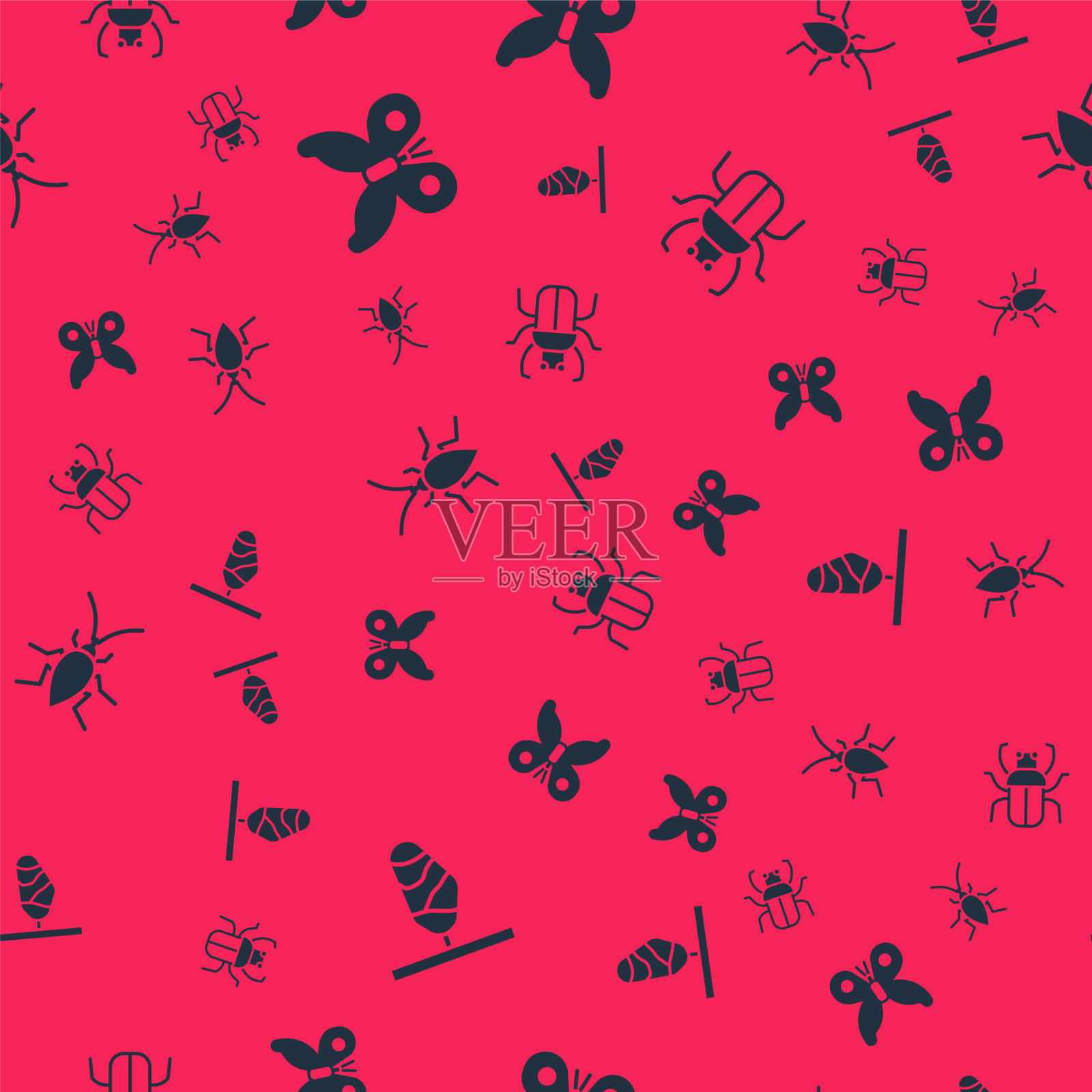 设蝴蝶茧蟑螂和臭虫上图标素材