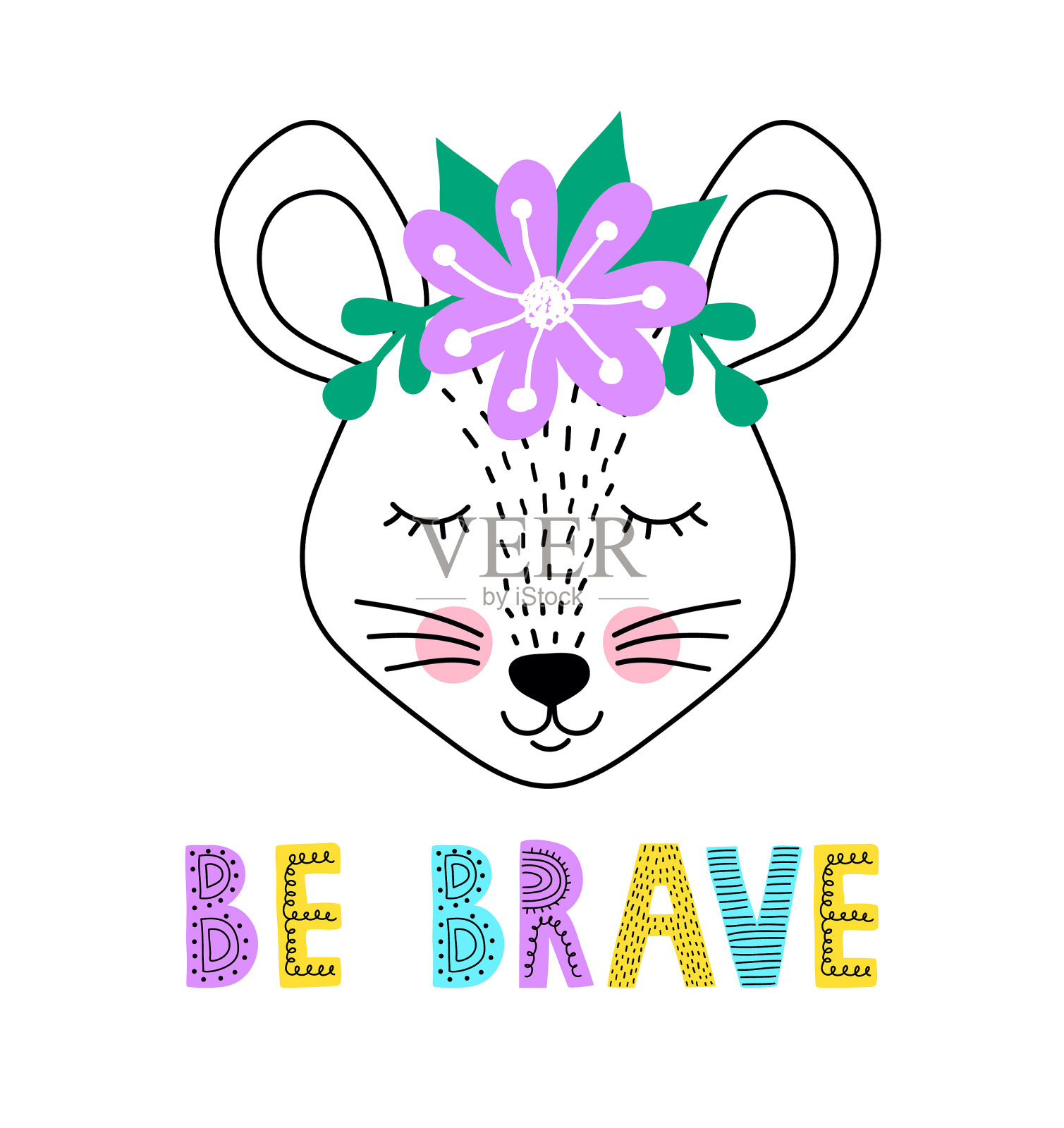 戴花圈的老鼠插画图片素材