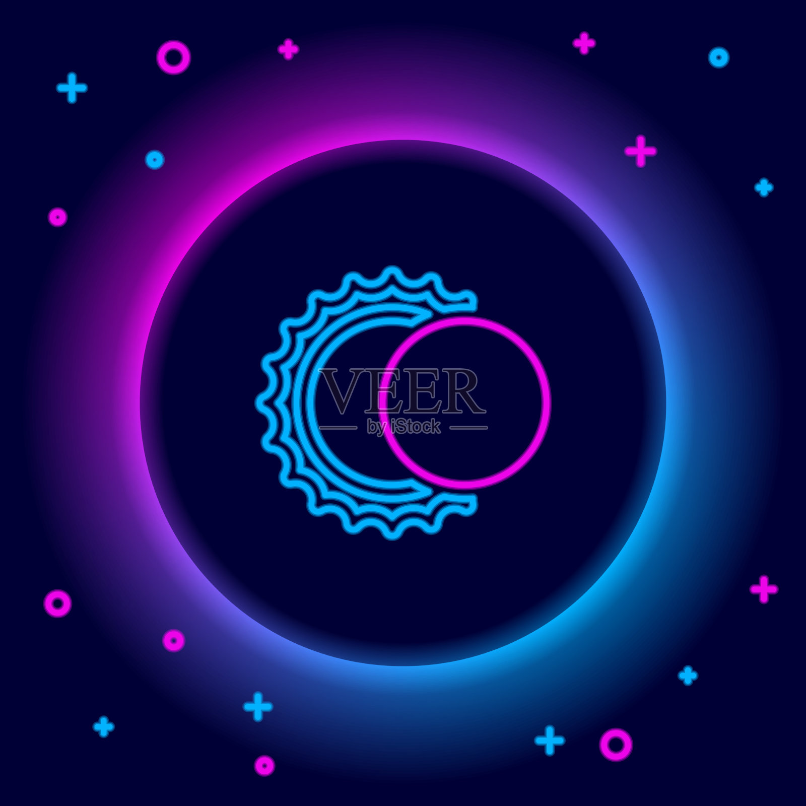 发光的霓虹灯线日食太阳图标孤立插画图片素材