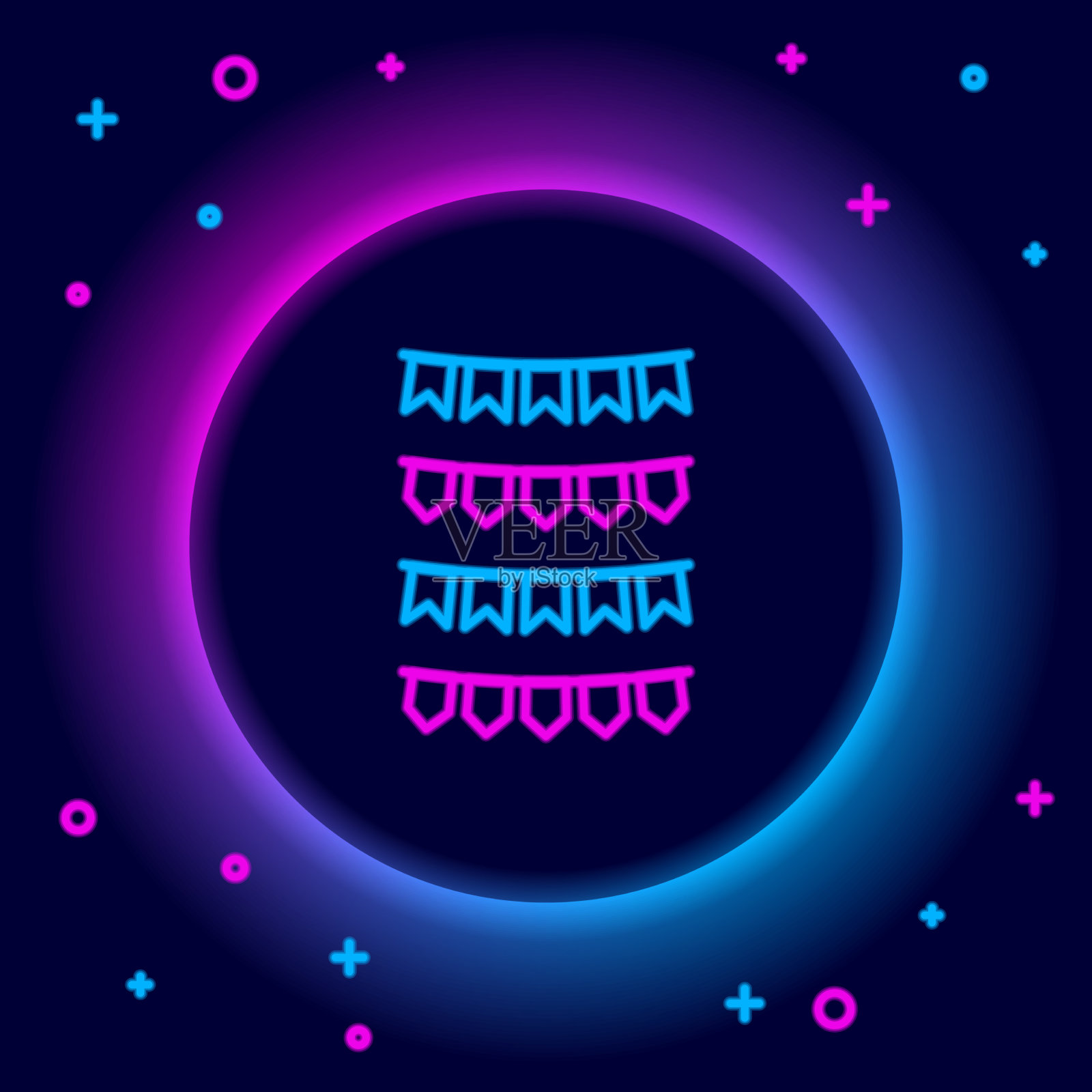 发光的霓虹灯线嘉年华花环与旗帜图标插画图片素材