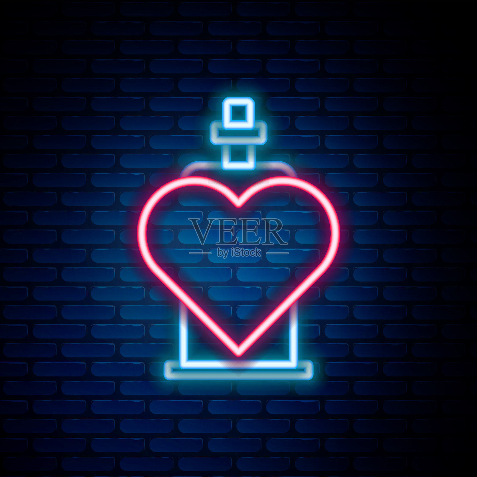 发光的霓虹线瓶与爱情药水图标插画图片素材