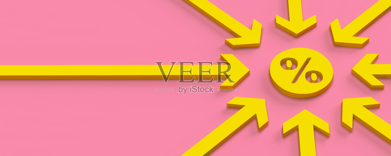 黄色箭头显示方向上的一个百分比折扣图标照片摄影图片